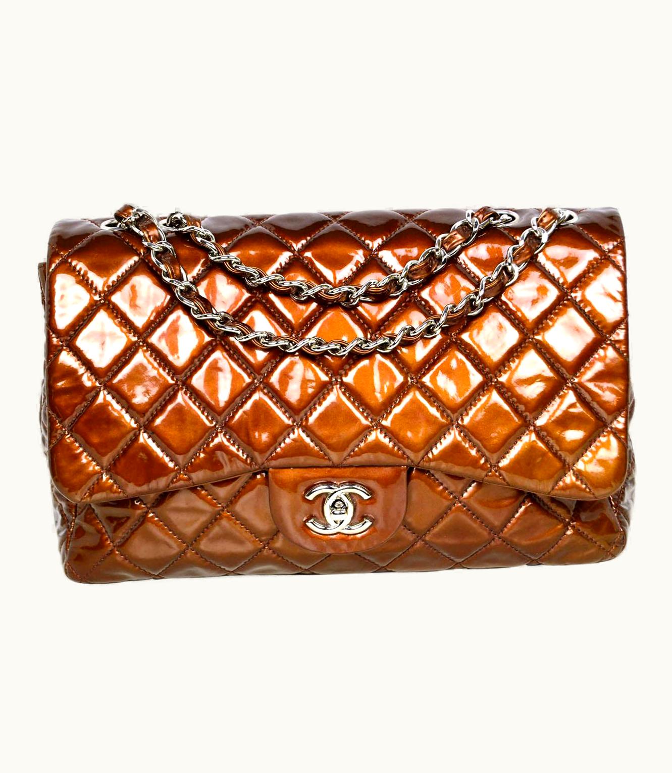 Chanel Chanel Bronze Patent Leather Quilted Single Flap Jumbo Classic Bag