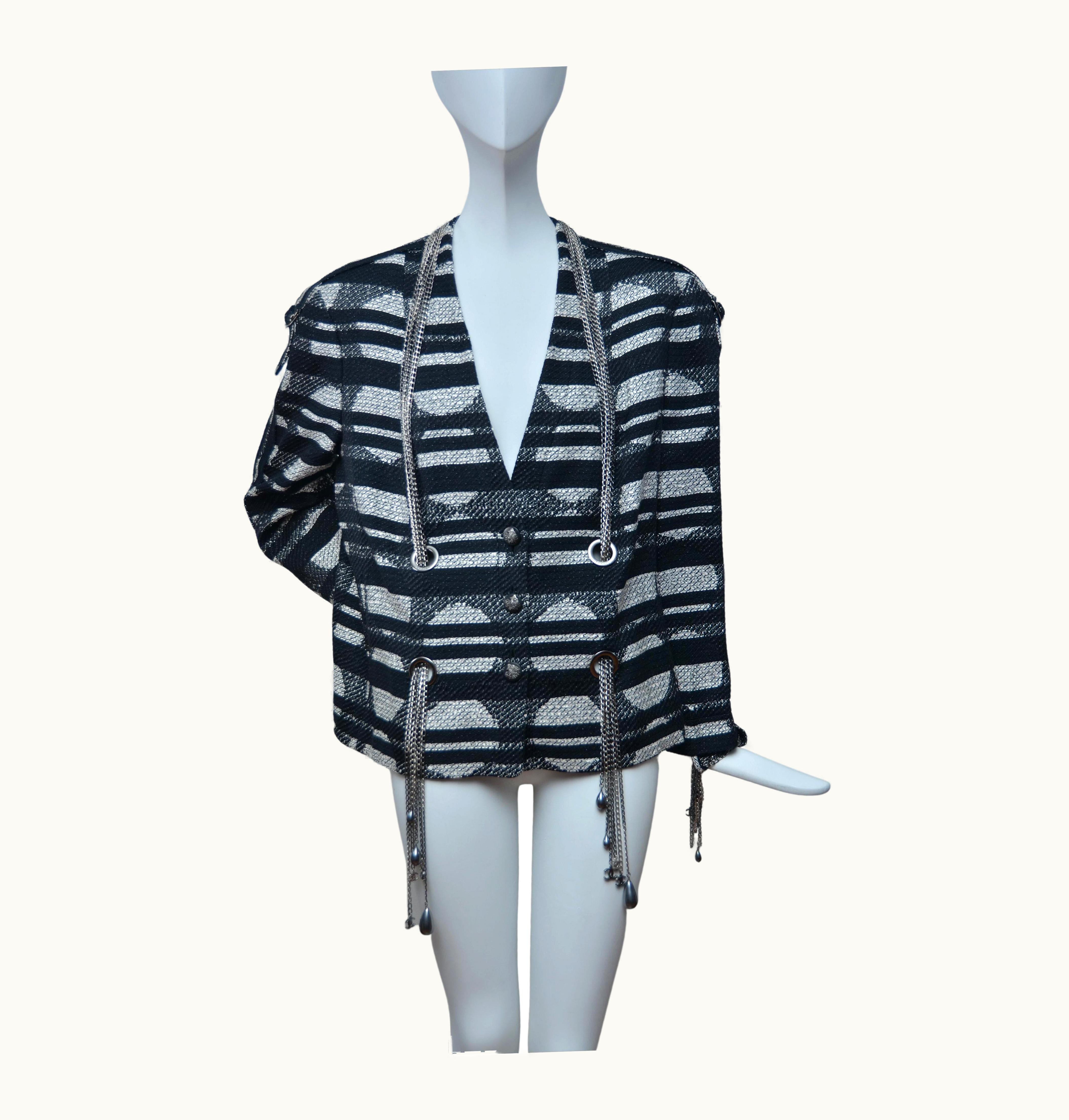 Chanel Chanel Karl Lagerfeld Tweed Jacket With Cc Logo Pearl Chains 48fr