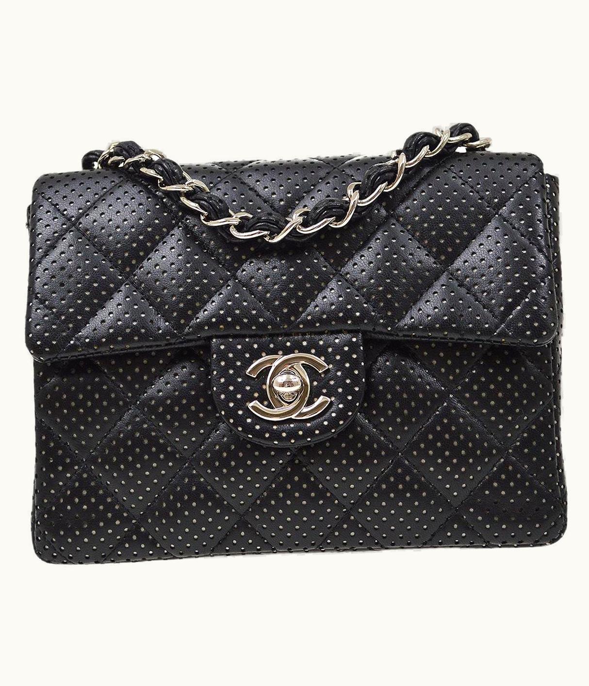 Chanel Chanel Black Perforated Lambskin Quilted Hardware Small Shoulder Flap Bag
