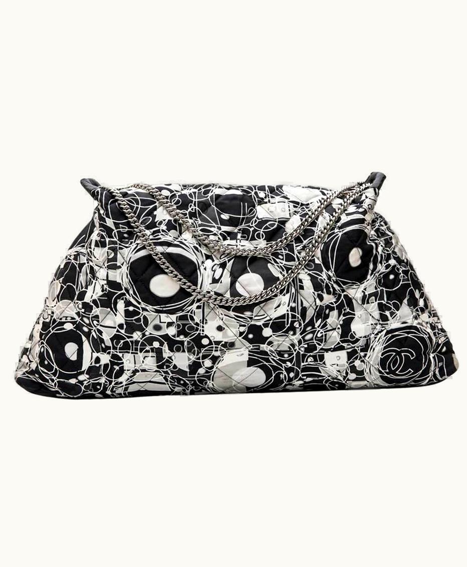 Chanel Chanel Tote Bag In Silk Scarf And Black Smooth Lamb Leather