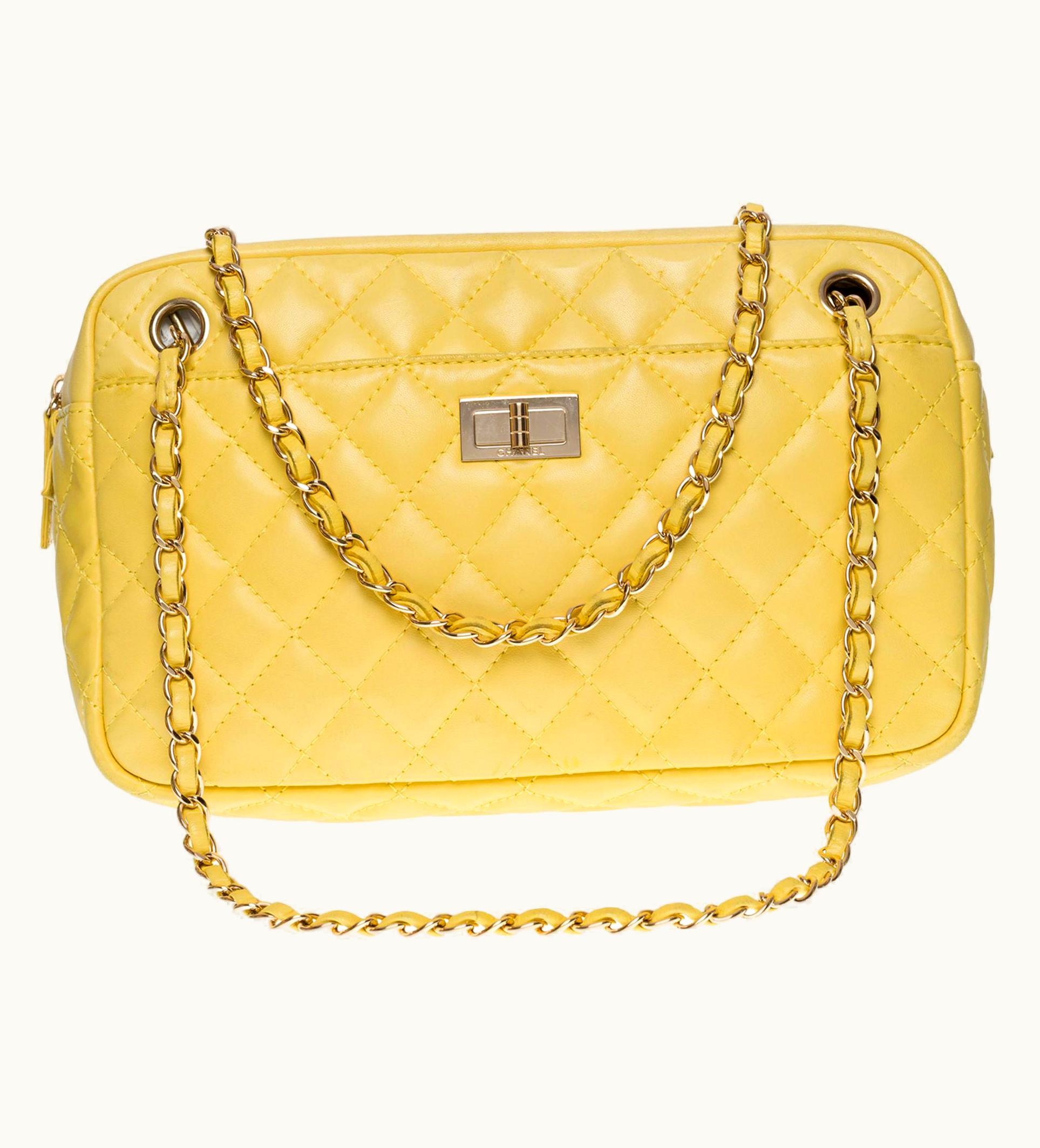 Chanel Amazing Chanel Camera Shoulder Bag In Yellow Lime Quilted Leather, Ghw