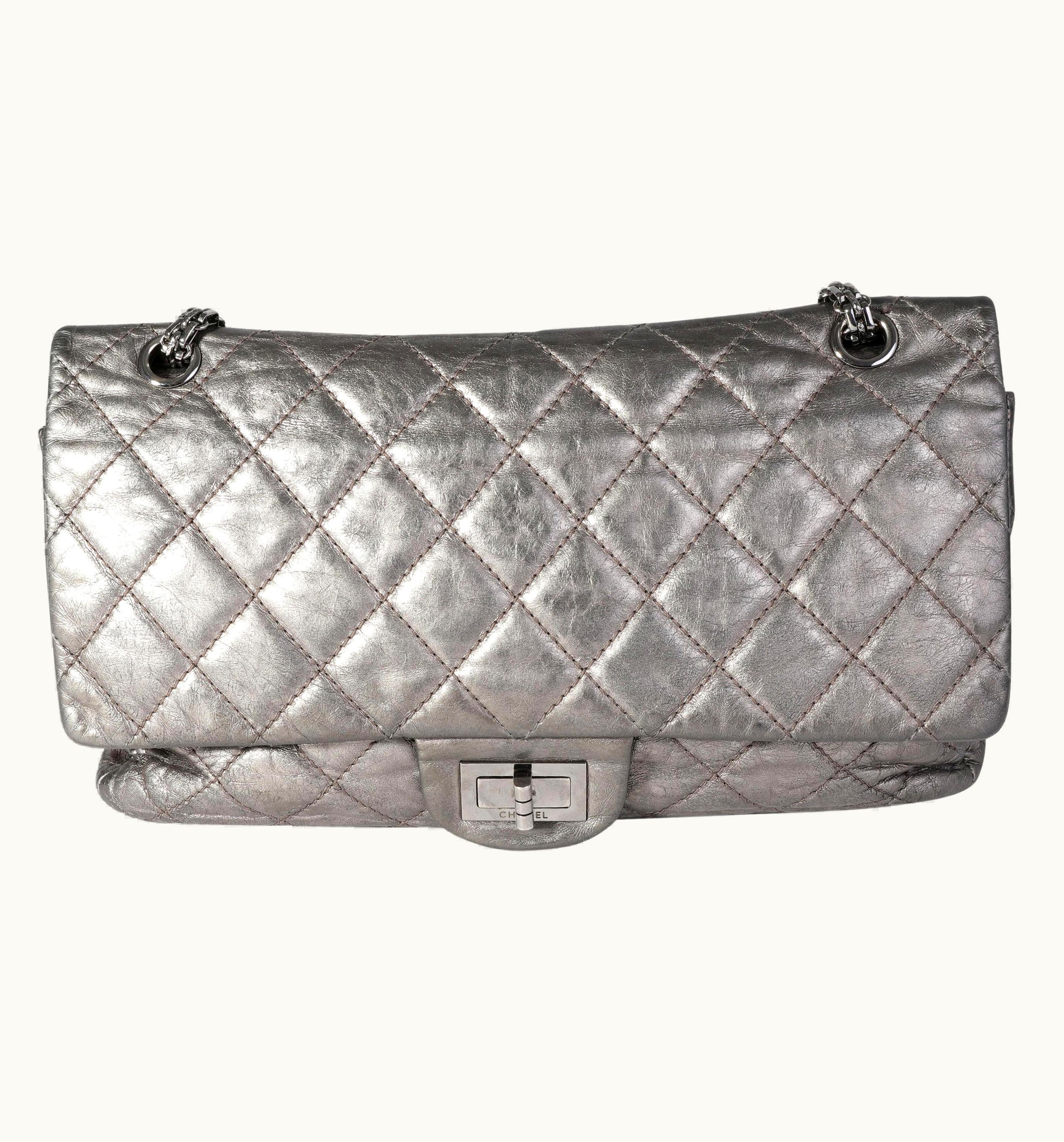 Chanel Chanel Reissue 227 Metallic Pewter Crinkle Lambskin Shoulder Bag