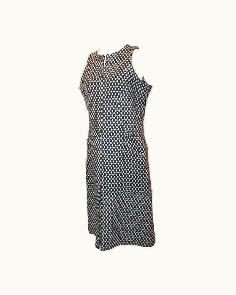 Chanel Chanel Navy & White Tweed Sleeveless Shift Dress With Front Zipper & Pockets