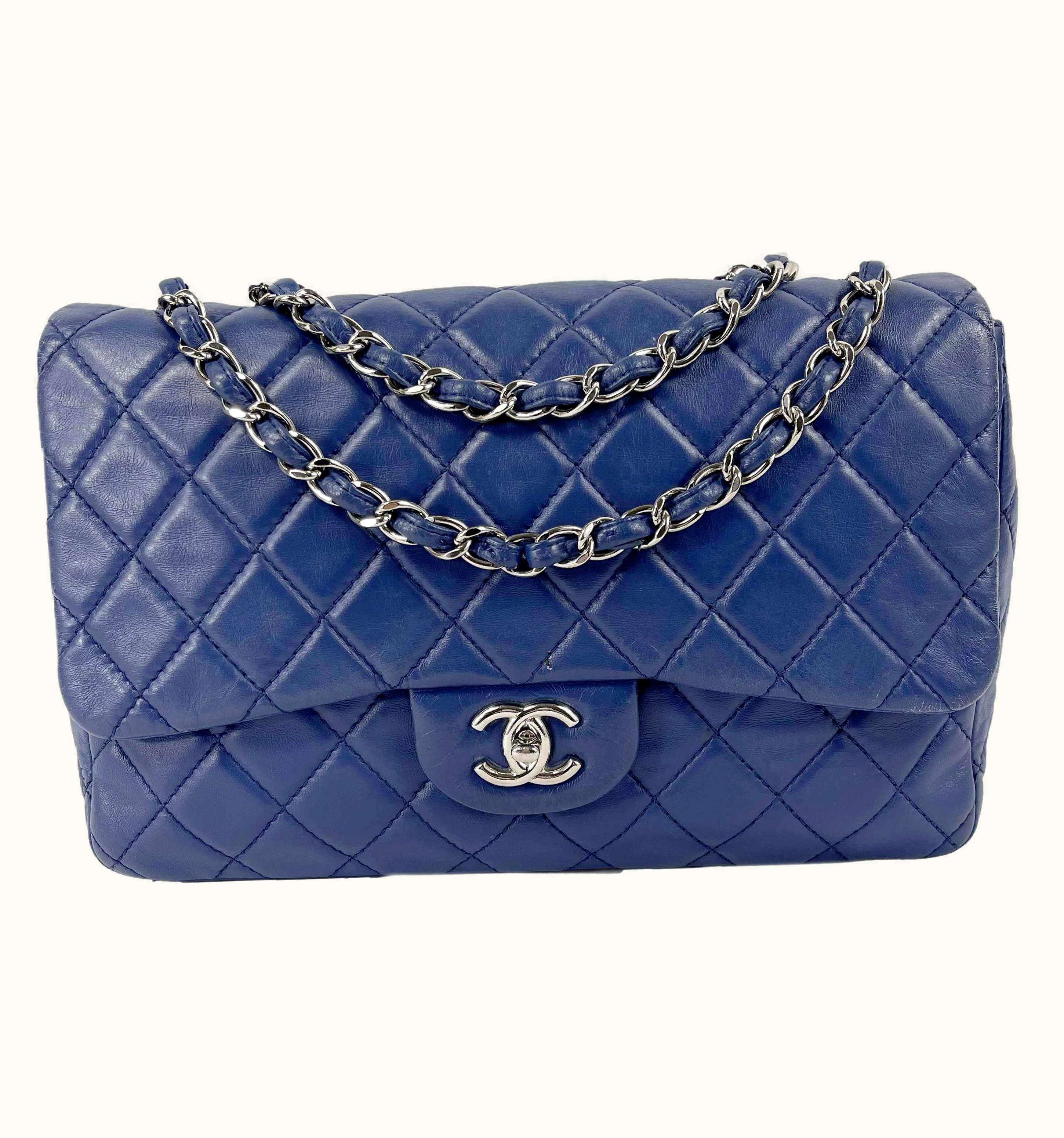 Chanel Chanel Classic 08 Single Flap Bag Blue Quilted Lambskin Maxi Shoulder Bag