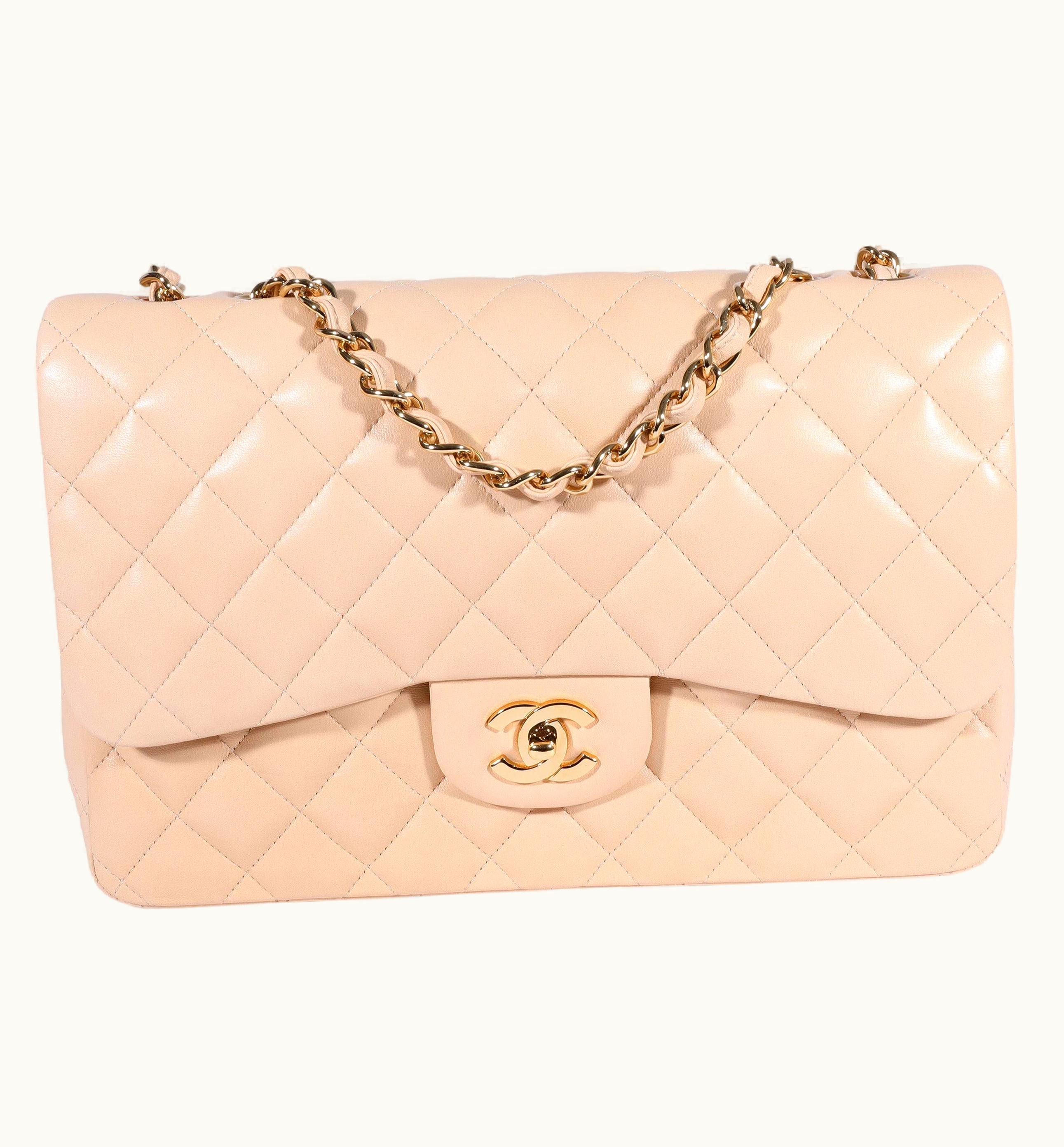 Chanel Chanel Beige Quilted Lambskin Jumbo Classic Single Flap Bag
