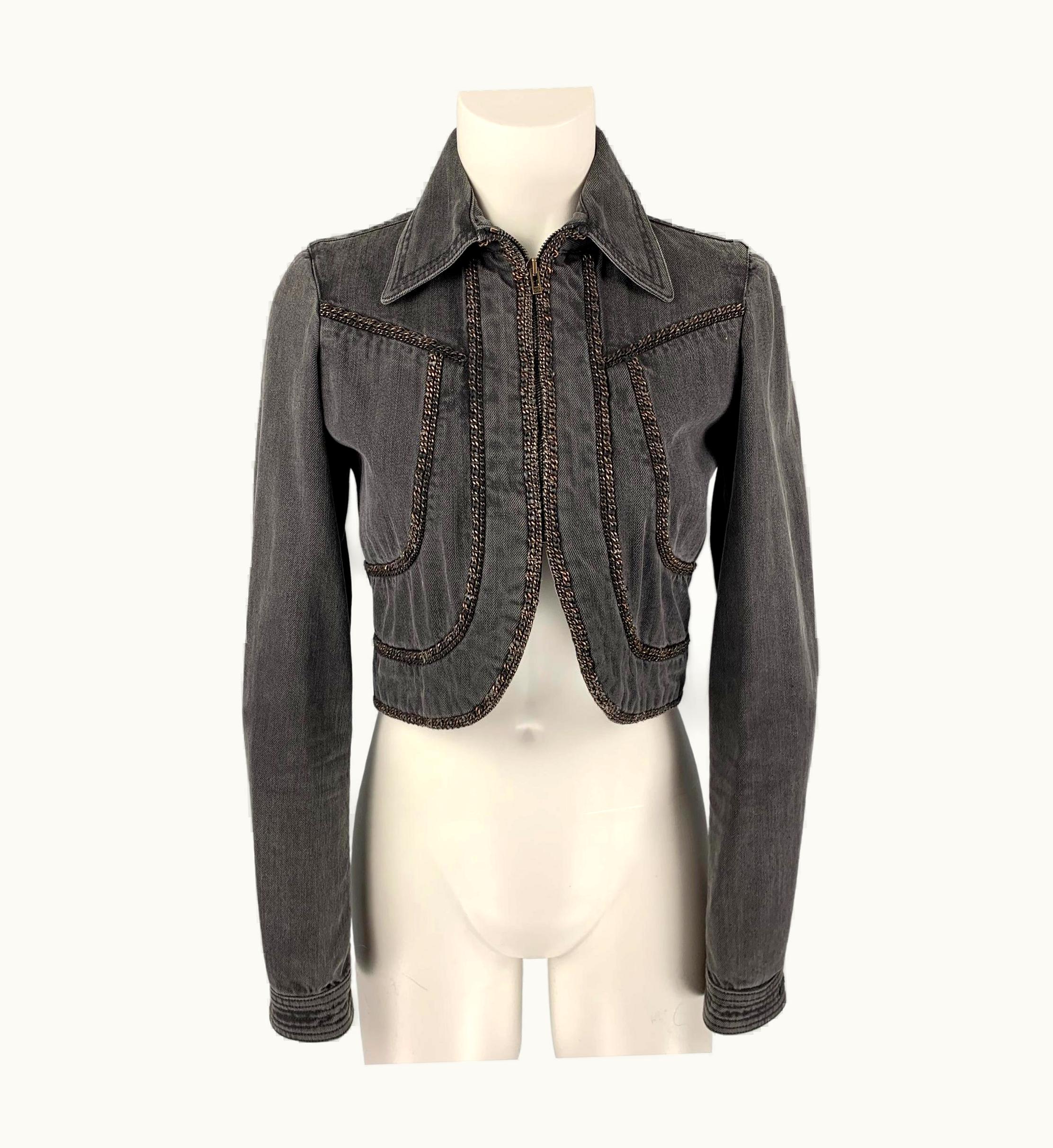 Chanel Chanel 2008 Charcoal Cotton Denim Chain Cropped Jacket