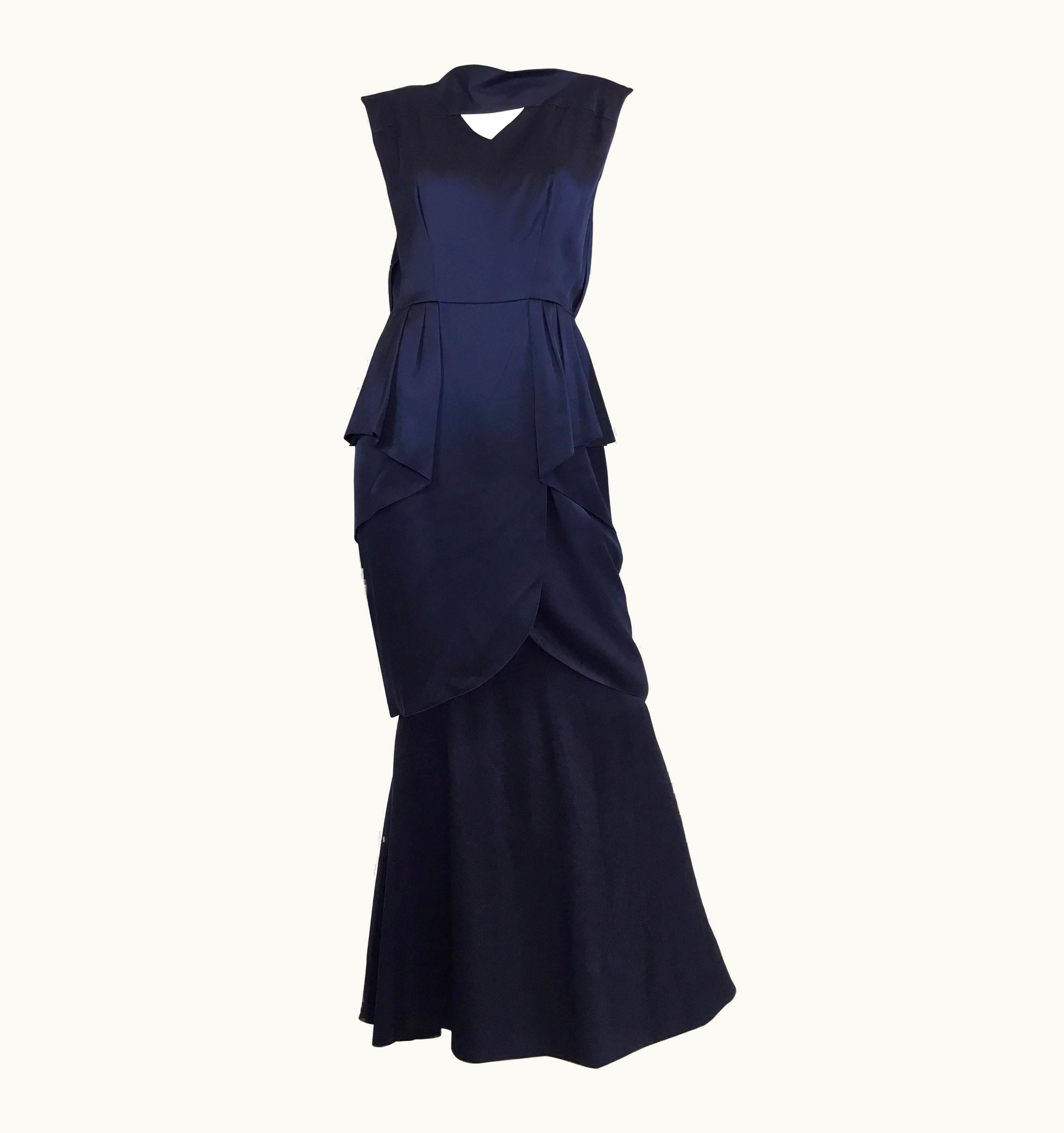 Chanel Chanel 2008 C Silk Satin Navy Blue Tiered Gown