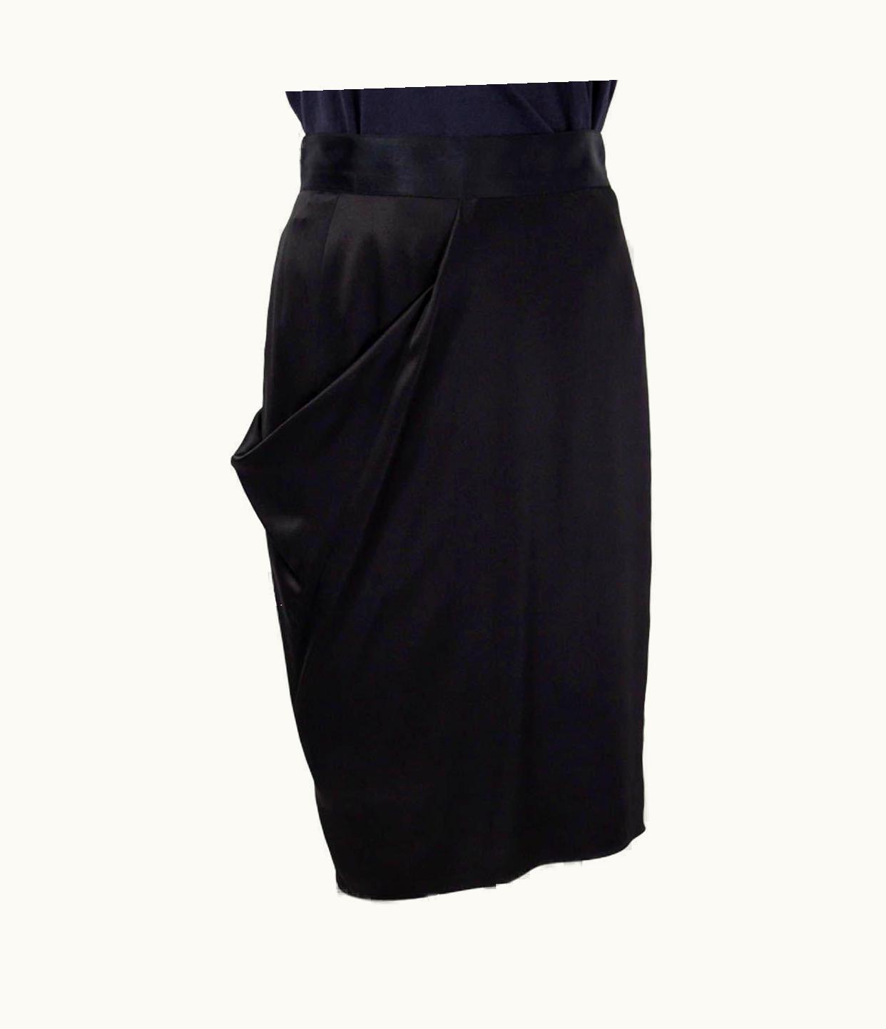 Chanel Chanel Black Silk 2009 09a Draped Satin Skirt