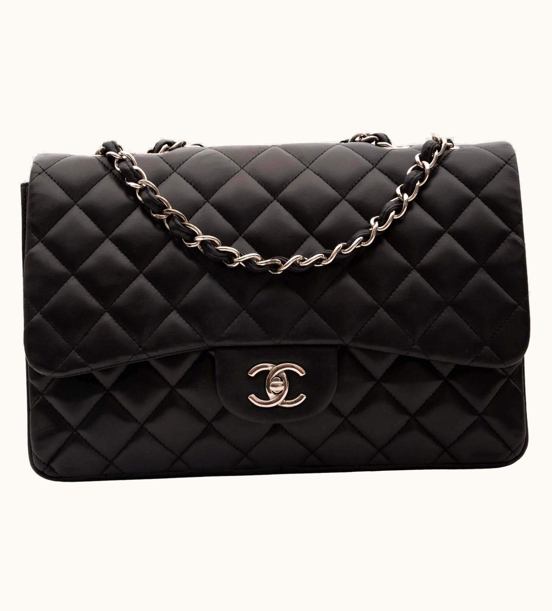 Chanel Chanel Lambskin Black Quilted Jumbo Single Flap (Circa 2009)
