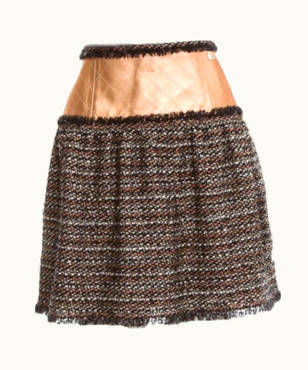 Chanel Chanel Fringed Fantasy Tweed & Quilted Leather Cambon Skirt