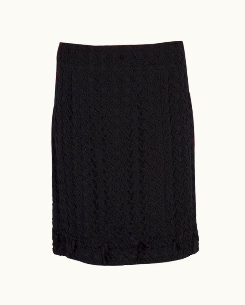 Chanel Chanel Black Wool & Sheer Houndstooth Straight Skirt