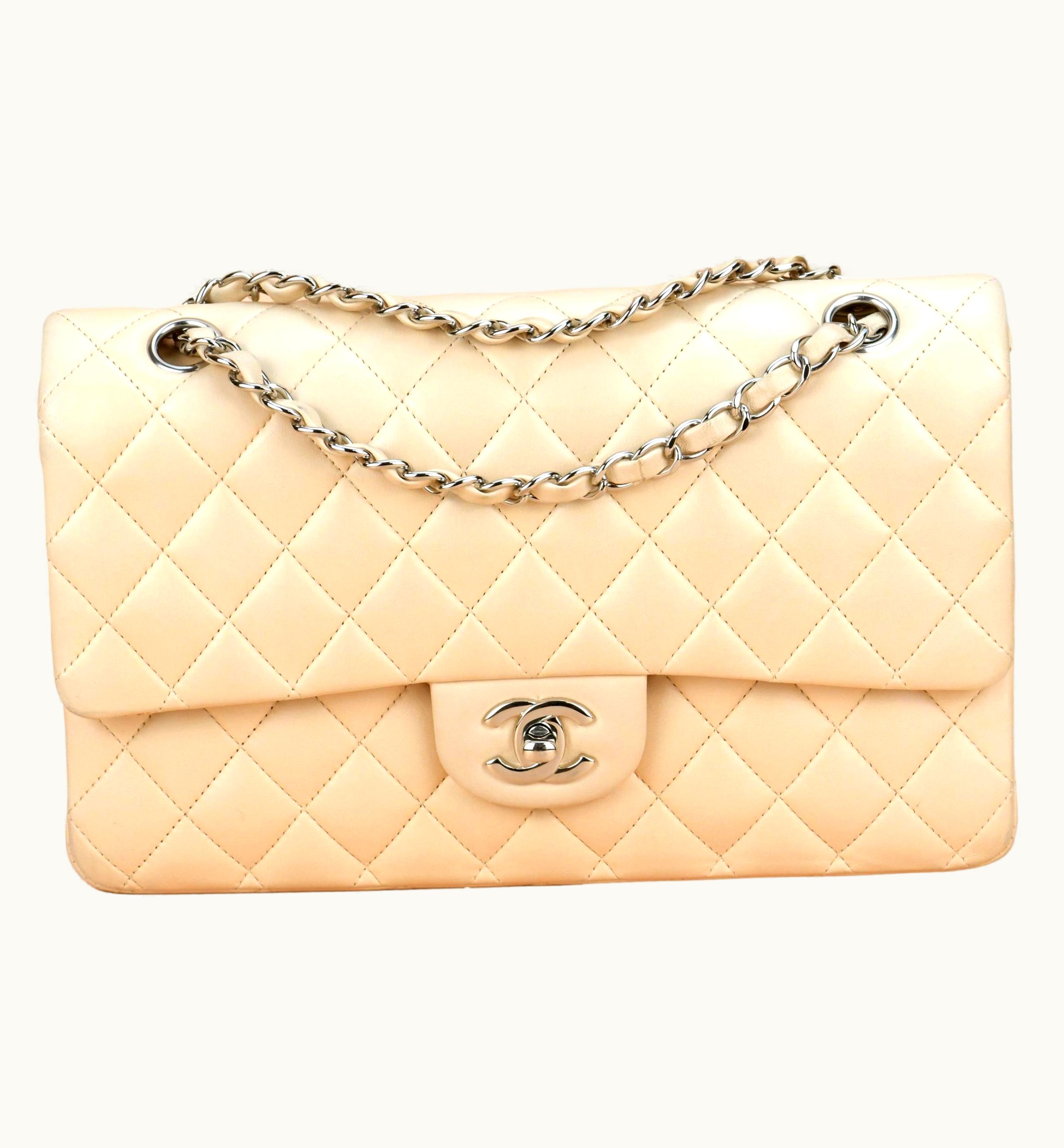 Chanel Chanel Beige Lambskin Medium Classic Double Flap Bag