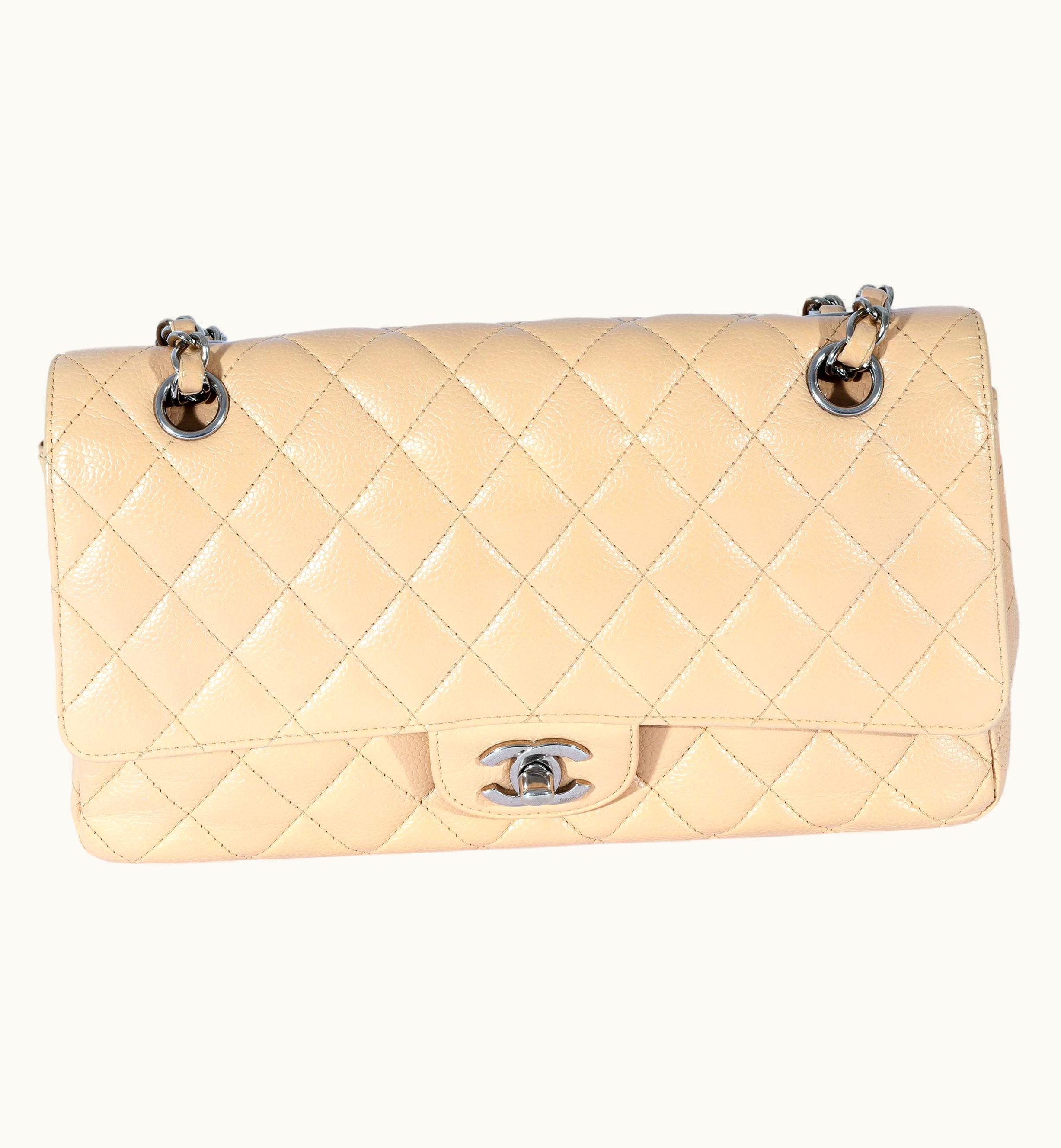 Chanel Chanel Beige Quilted Caviar Medium Classic Flap Bag