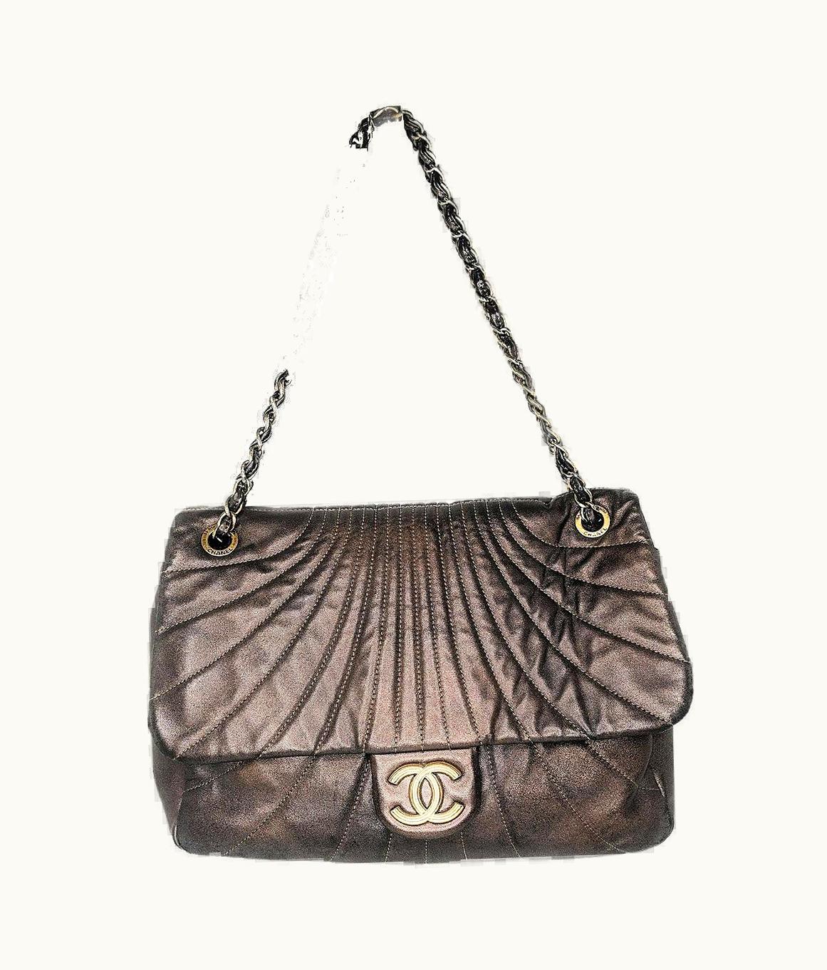 Chanel Chanel Paris-Shanghai Quilted Fan Flap Bag Metallic Lambskin