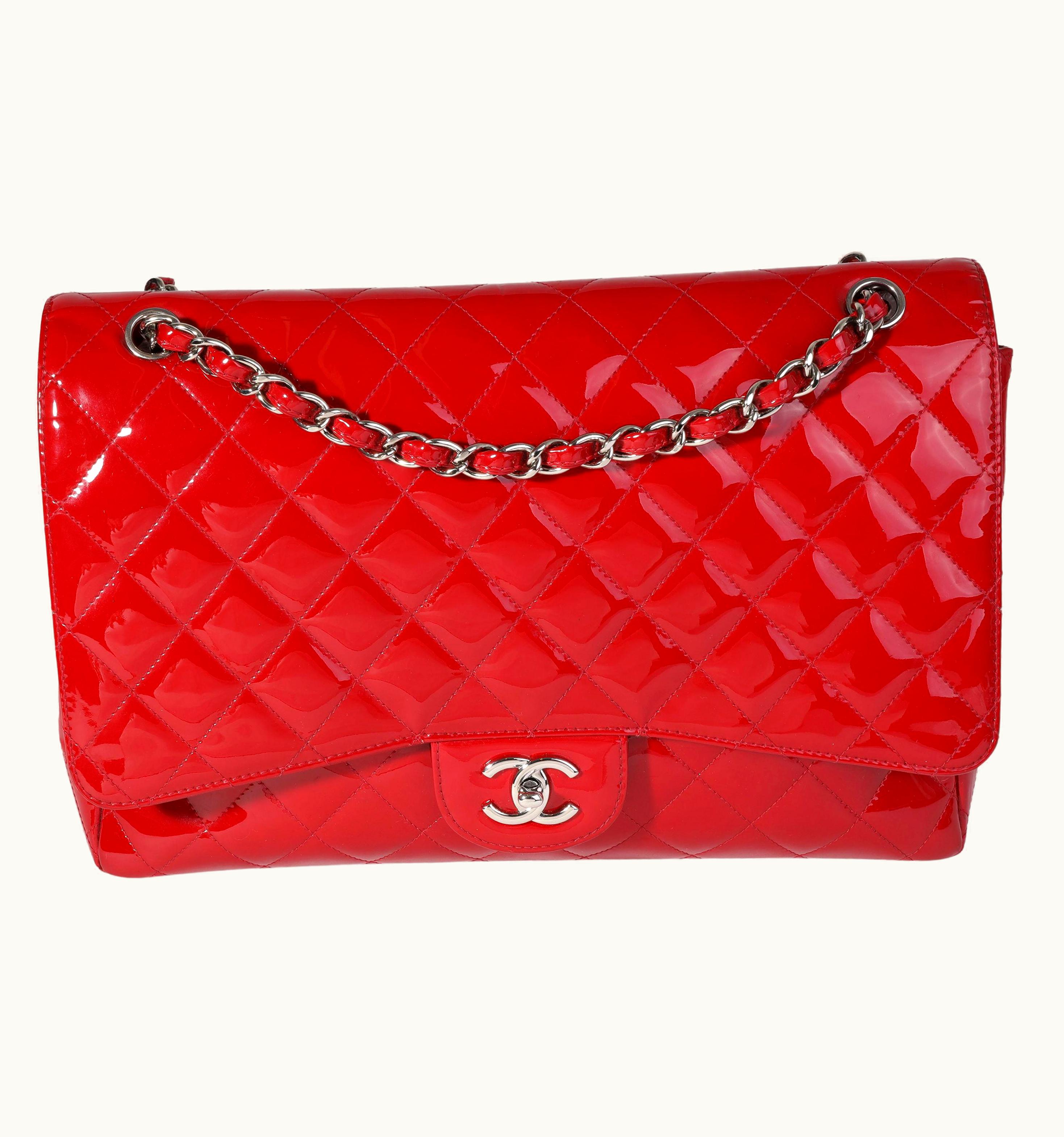 Chanel Chanel Red Quilted Patent Leather Maxi Classic Single Flap Bag