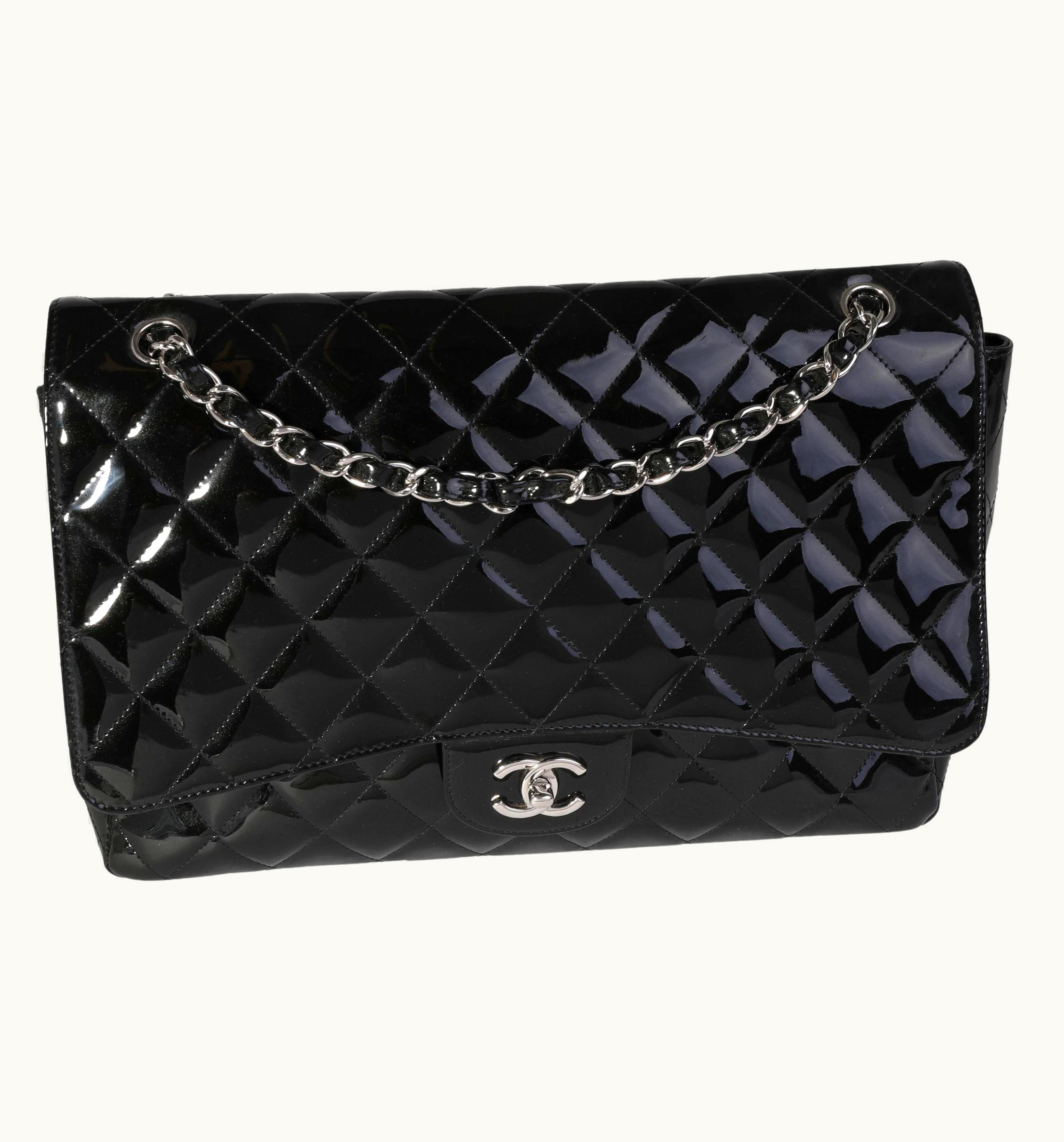 Chanel Chanel Classic Flap Extra Large Evening & Shoulder Bag Black Patent Leather