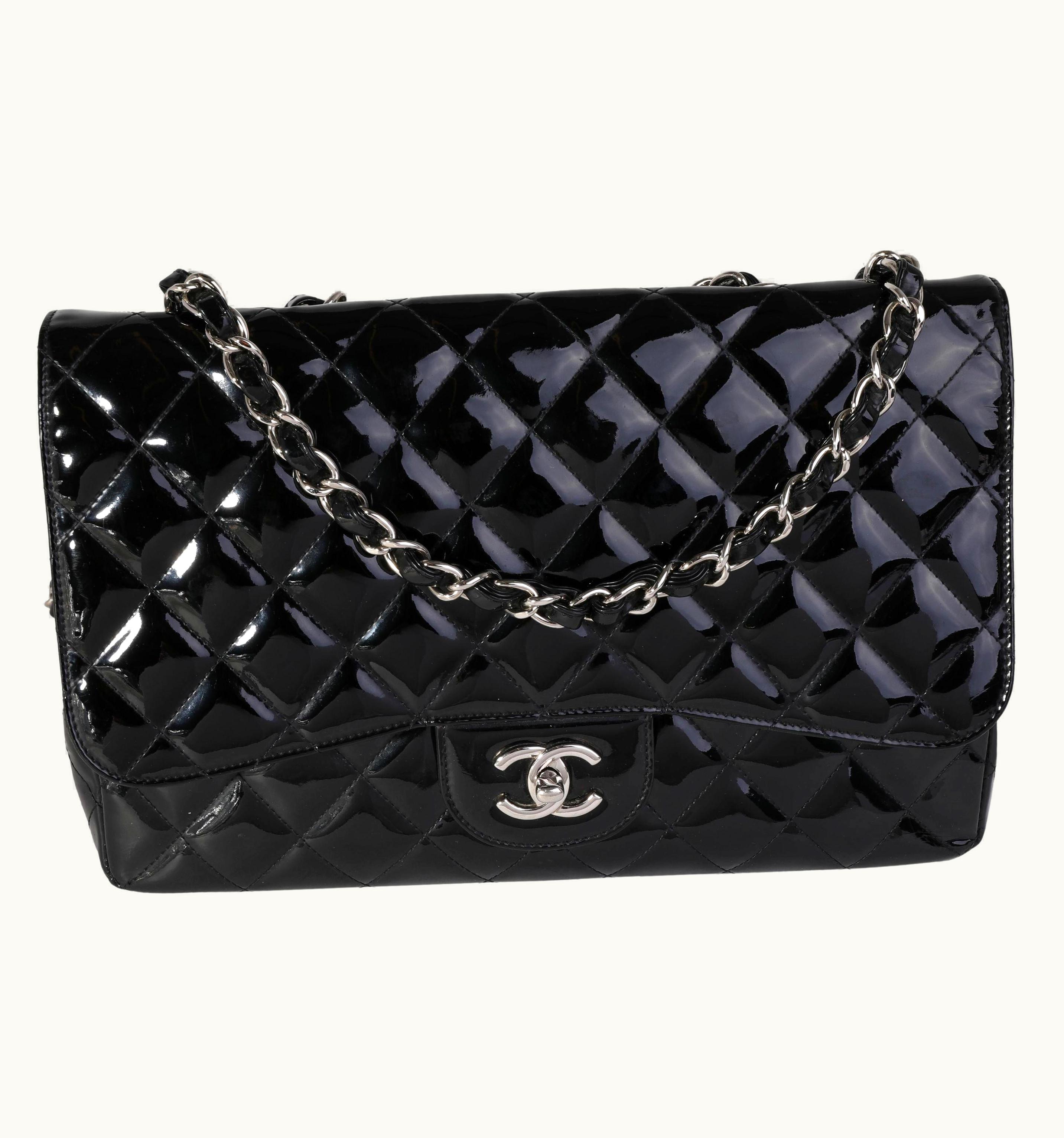 Chanel Chanel Jumbo Classic Single Flap Bag in Black Quilted Patent Leather