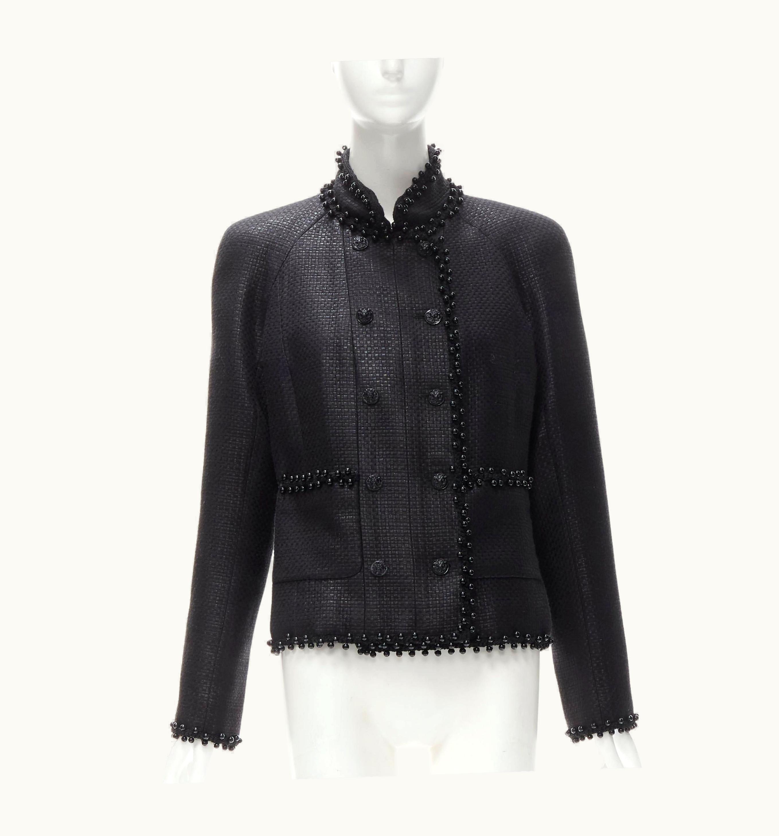 Chanel Chanel Lattice Lacquered Tweed Bead Embellished Lion Cc Button Jacket