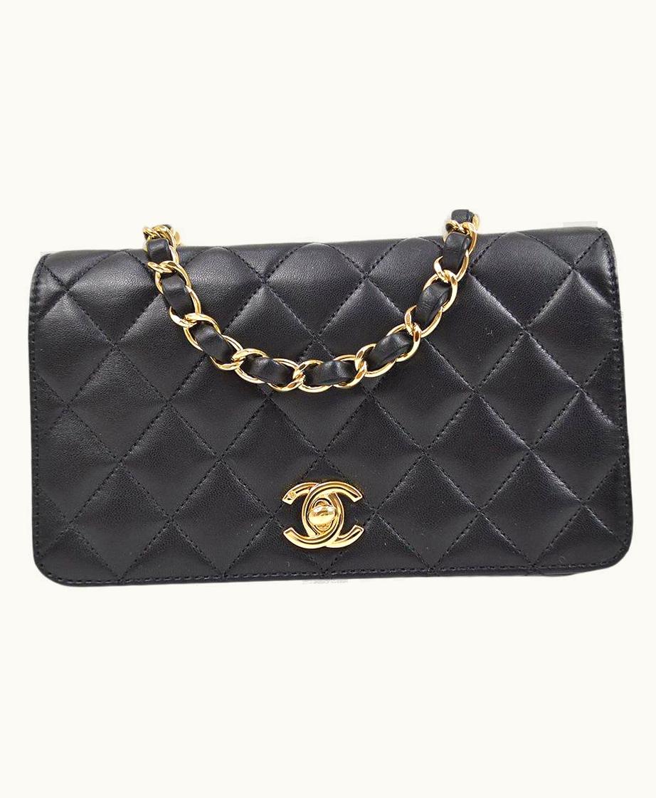 Chanel Chanel Black Lambskin Leather Gold Hardware Small Evening Shoulder Flap Bag