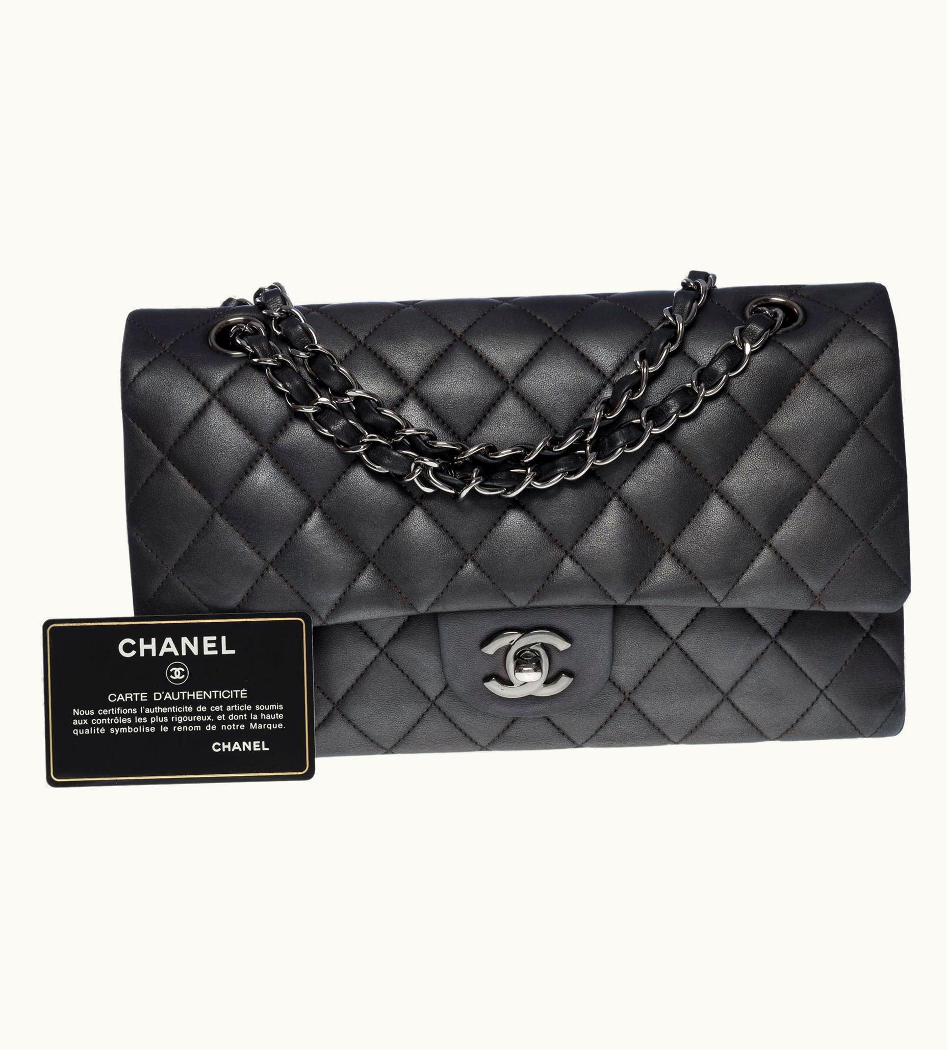 Chanel Chanel Timeless Medium Double Flap Shoulder Bag In Metallic Anthracite Grey, Shw