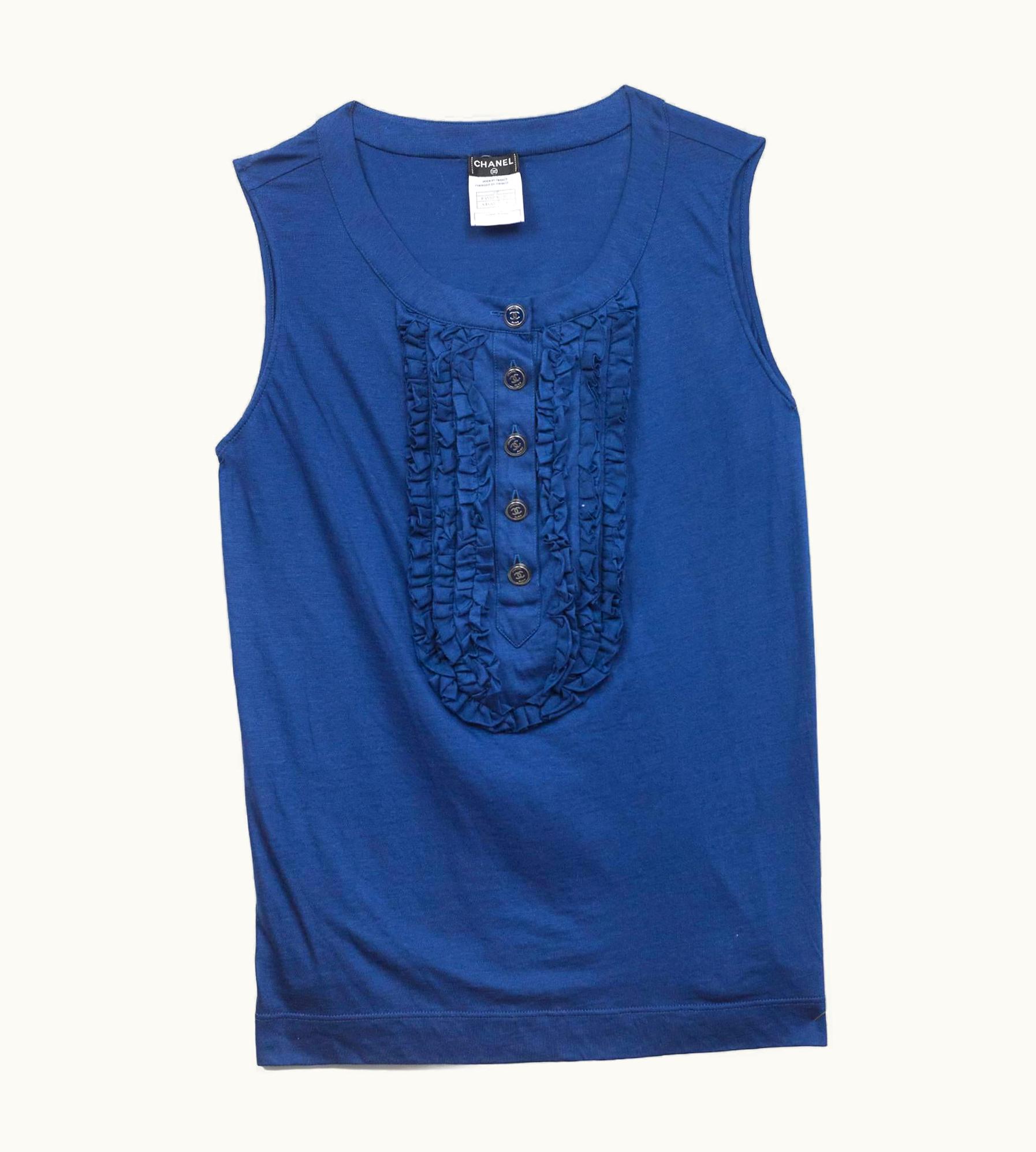 Chanel Chanel 2009 Navy Blue Cotton Ruffle Top