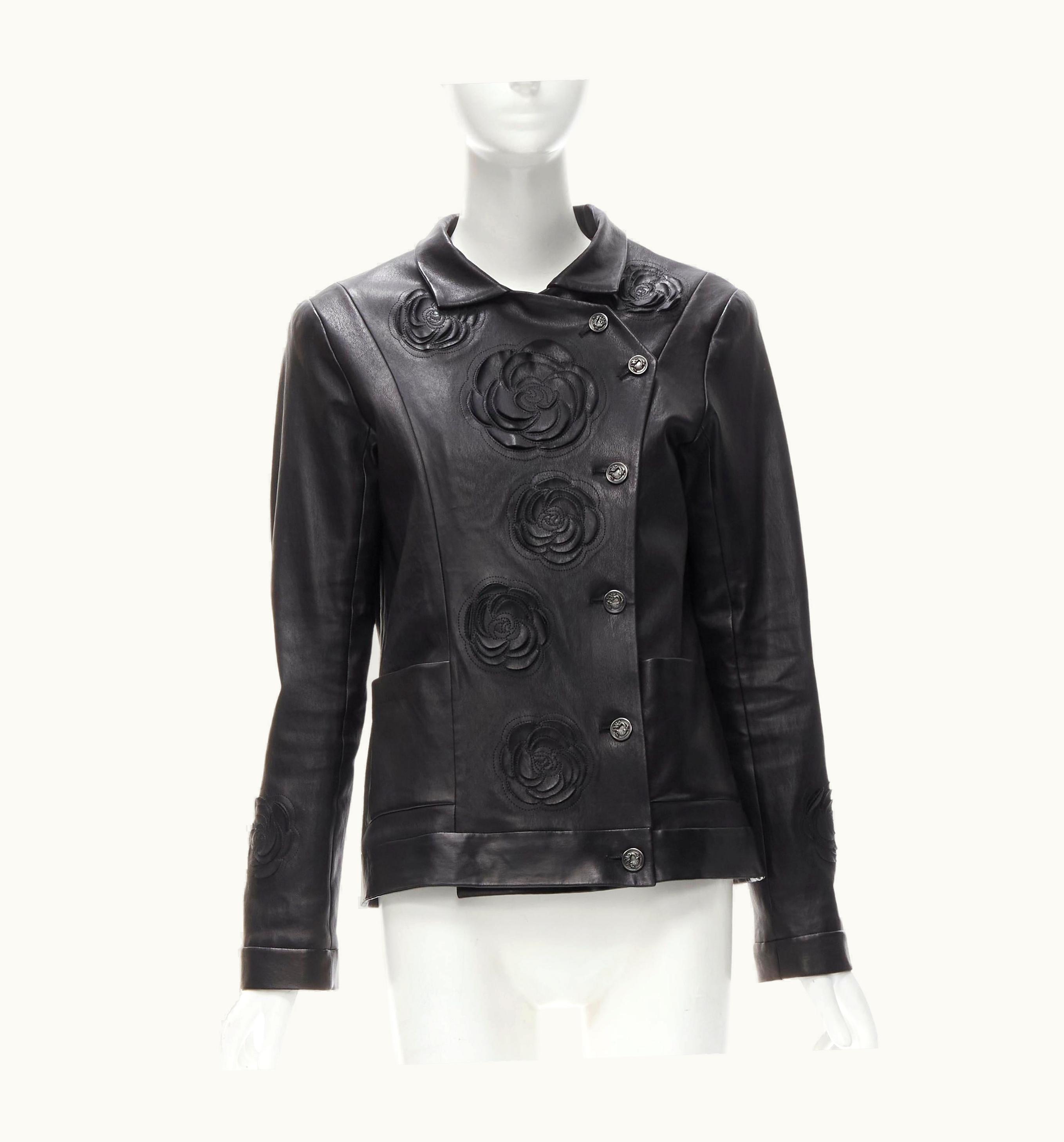 Chanel Chanel 2010 Paris Shanghai Black Camellia Laser Cut Lambskin Qipao Jacket