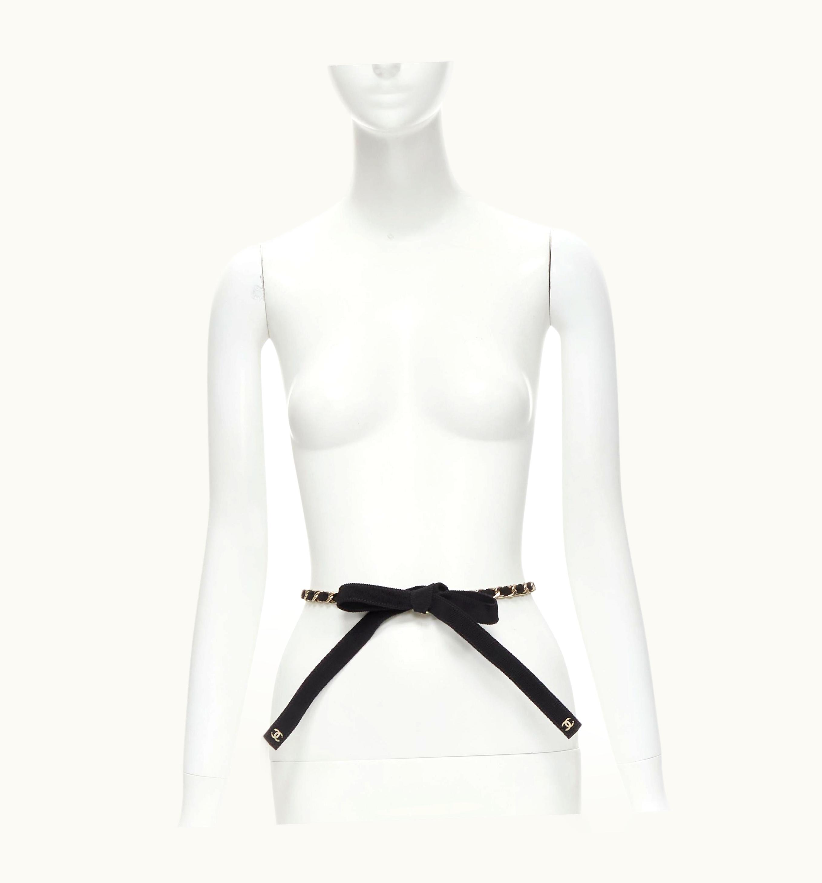 Chanel Chanel 20c Virginie VIard Black Grosgrain Ribbon Woven Silver Chain Cc Logo Belt