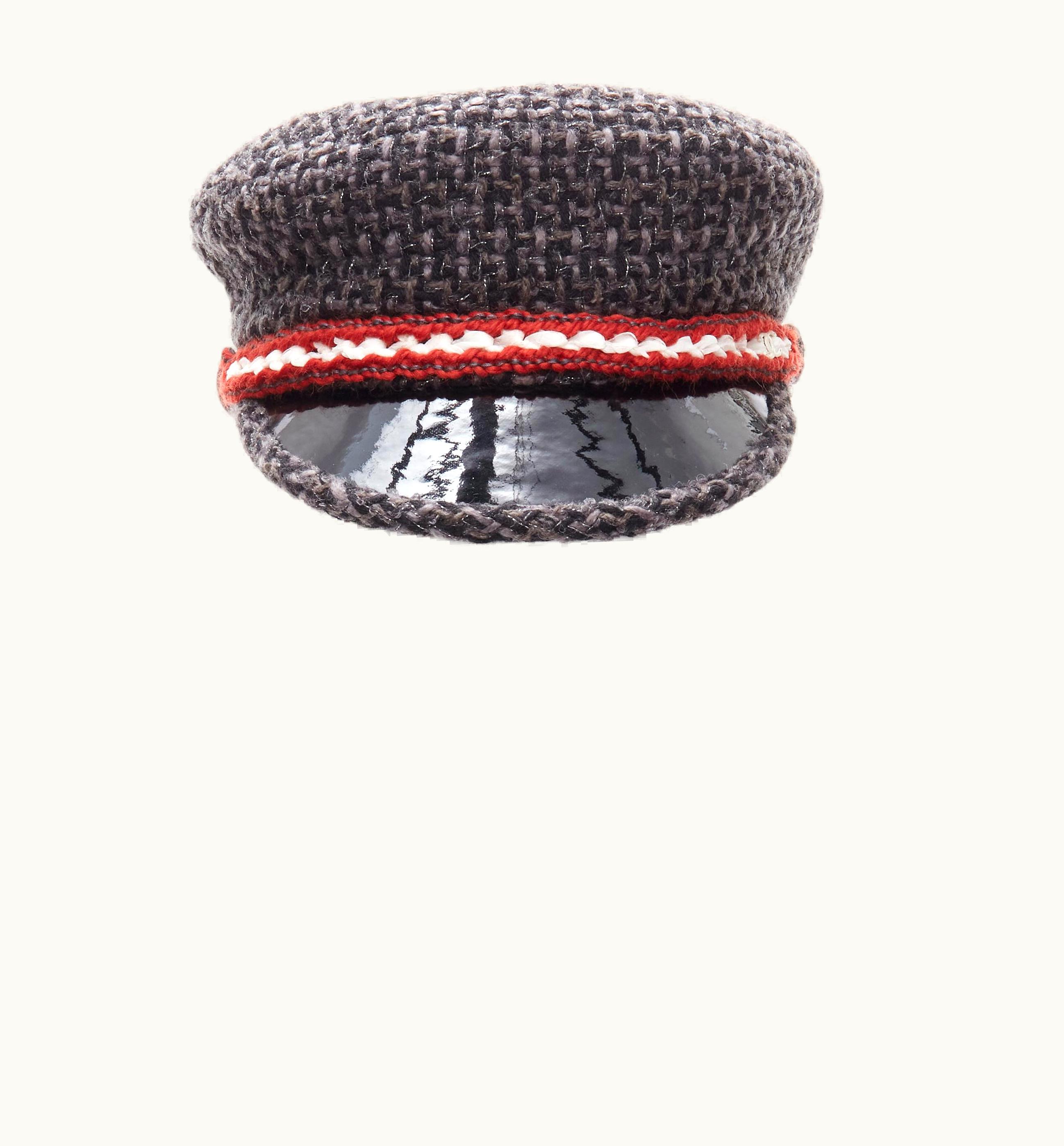 Chanel Chanel 18a Parus Hamburg Runway Grey Tweed Red Braid Black Patent Sailor Hat