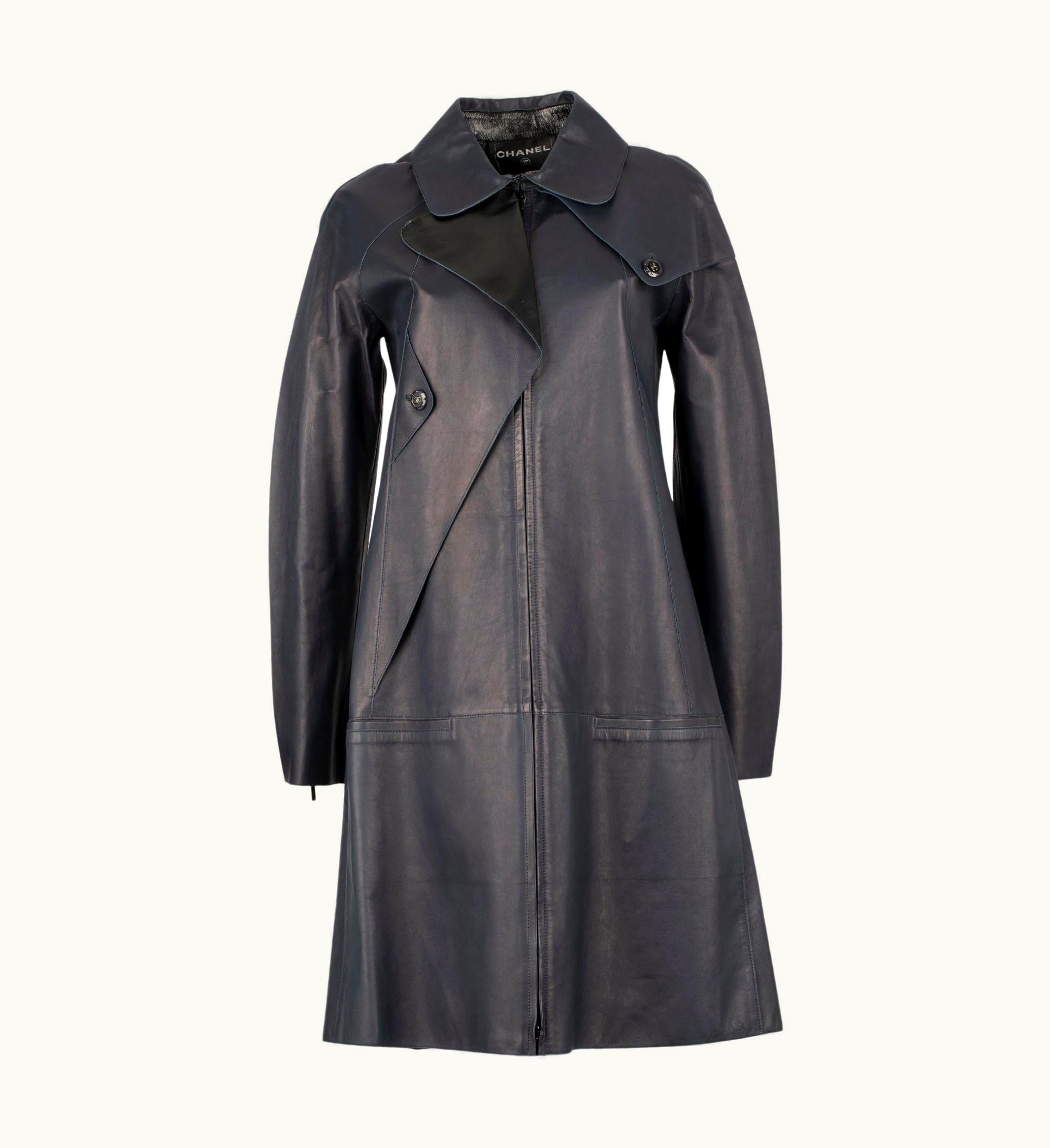 Chanel Chanel Navy & Black Leather Trench With Zip 38 Fr