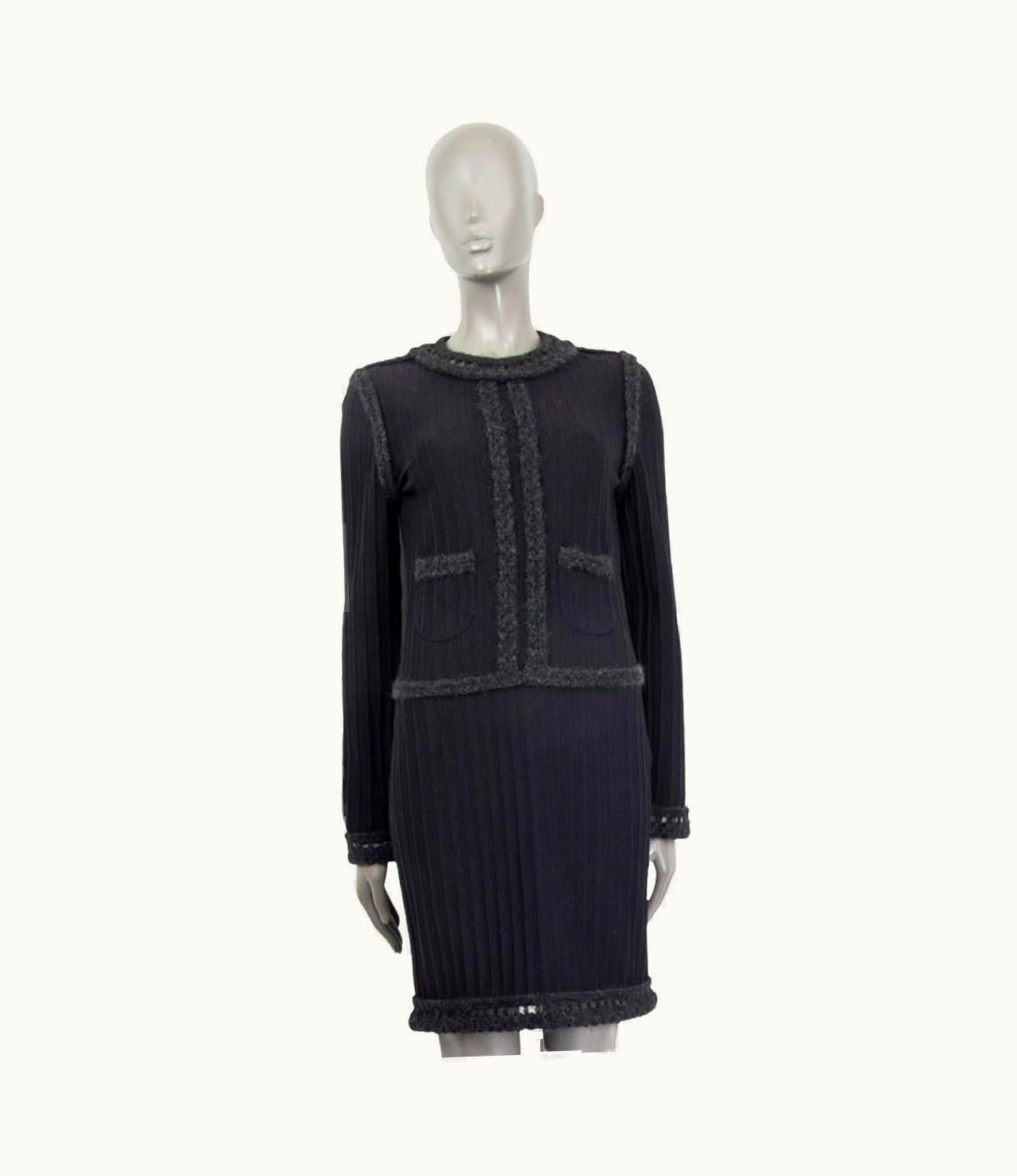 Chanel Chanel Charcoal Grey Wool & Mohair 2010 Crochet Trim Knit Dress