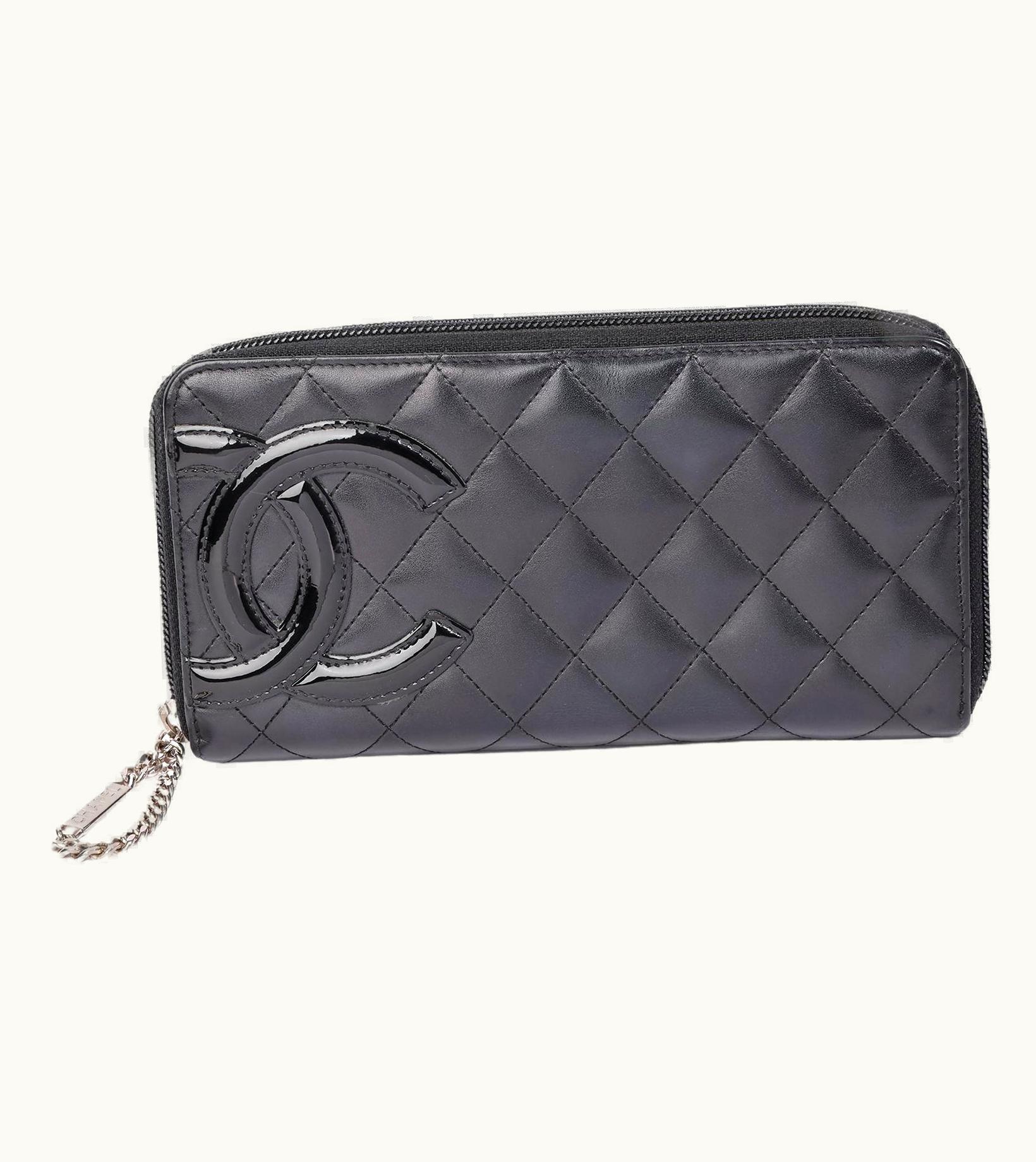 Chanel Chanel Black Quilted Lambskin & Patent Leather Ligne Cambon Long Wallet