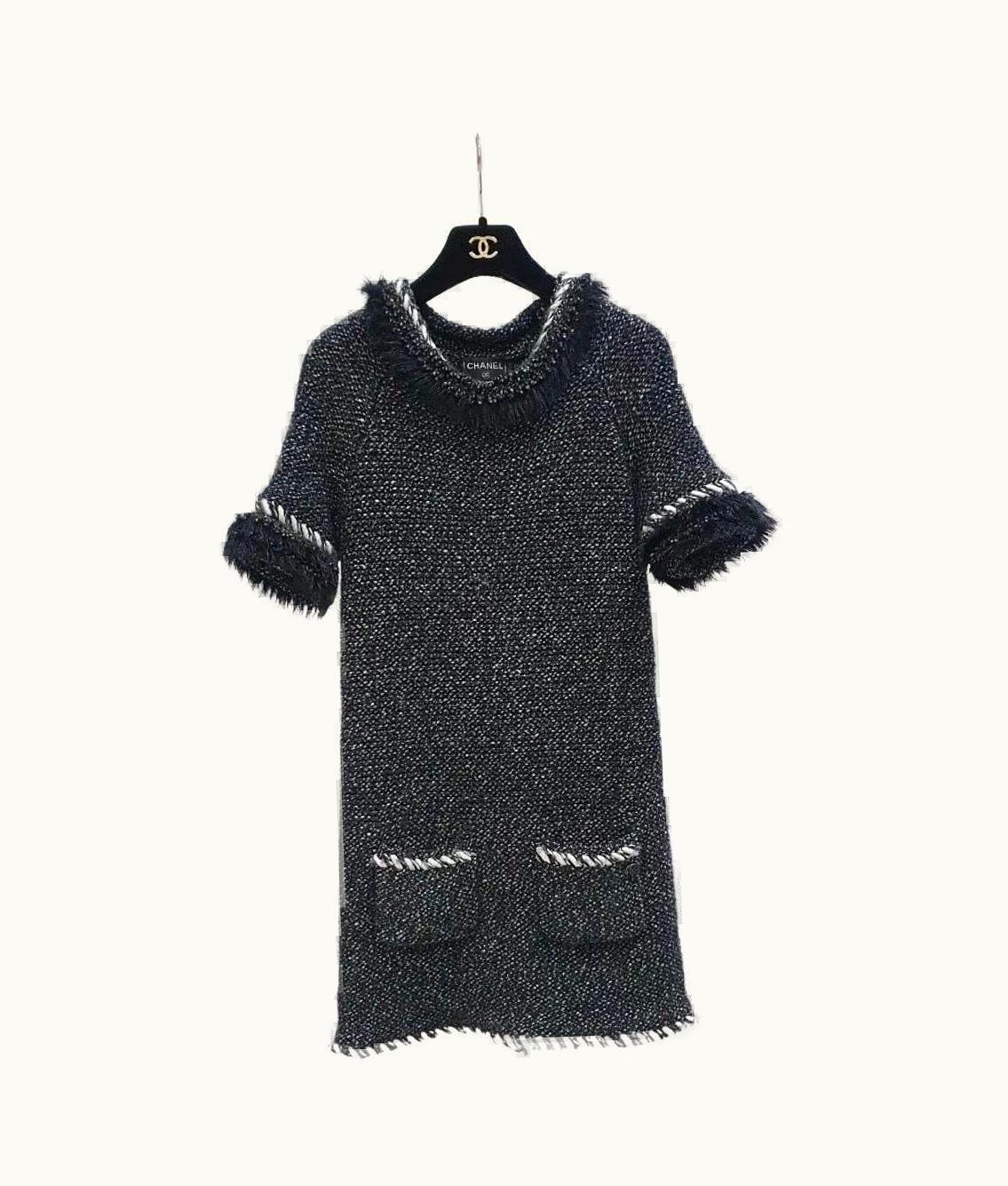 Chanel Chanel Fall 2010 Black & White Tweed Cashmere Fur Fringe Dress