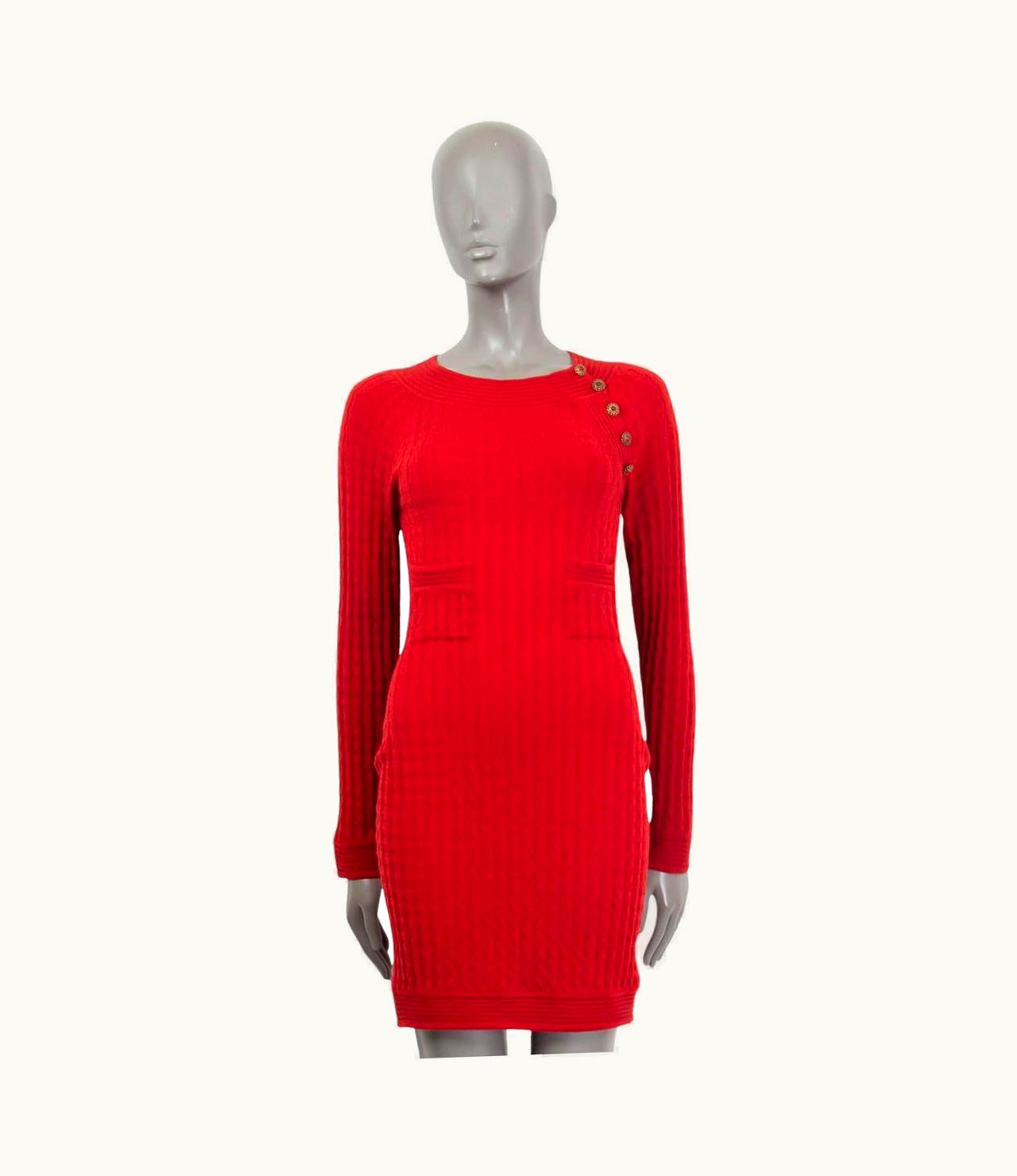 Chanel Chanel Red Wool 2010 Shanghai Long Sleeve Knit Dress