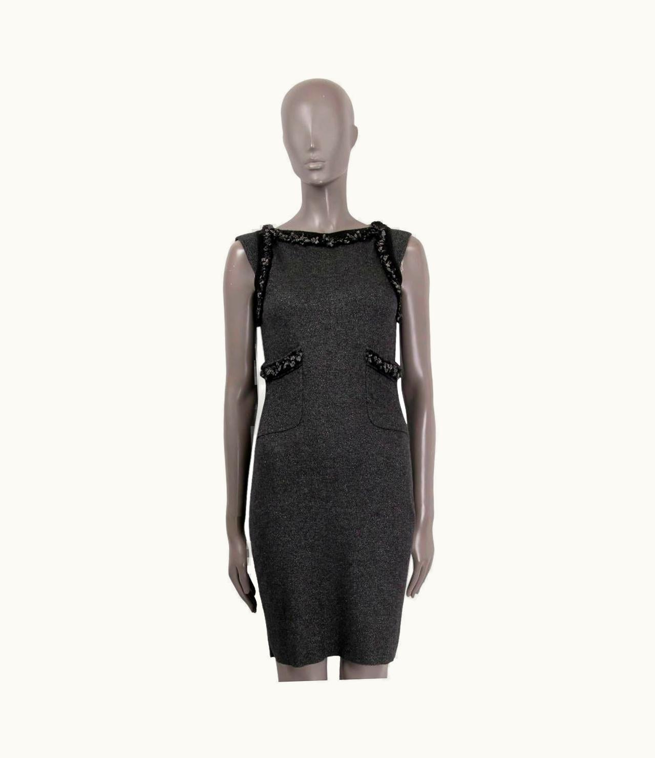 Chanel Chanel Grey & Silver Cashmere 2010 10a Lurex Sleeveless Sheath Dress 34 Xxs