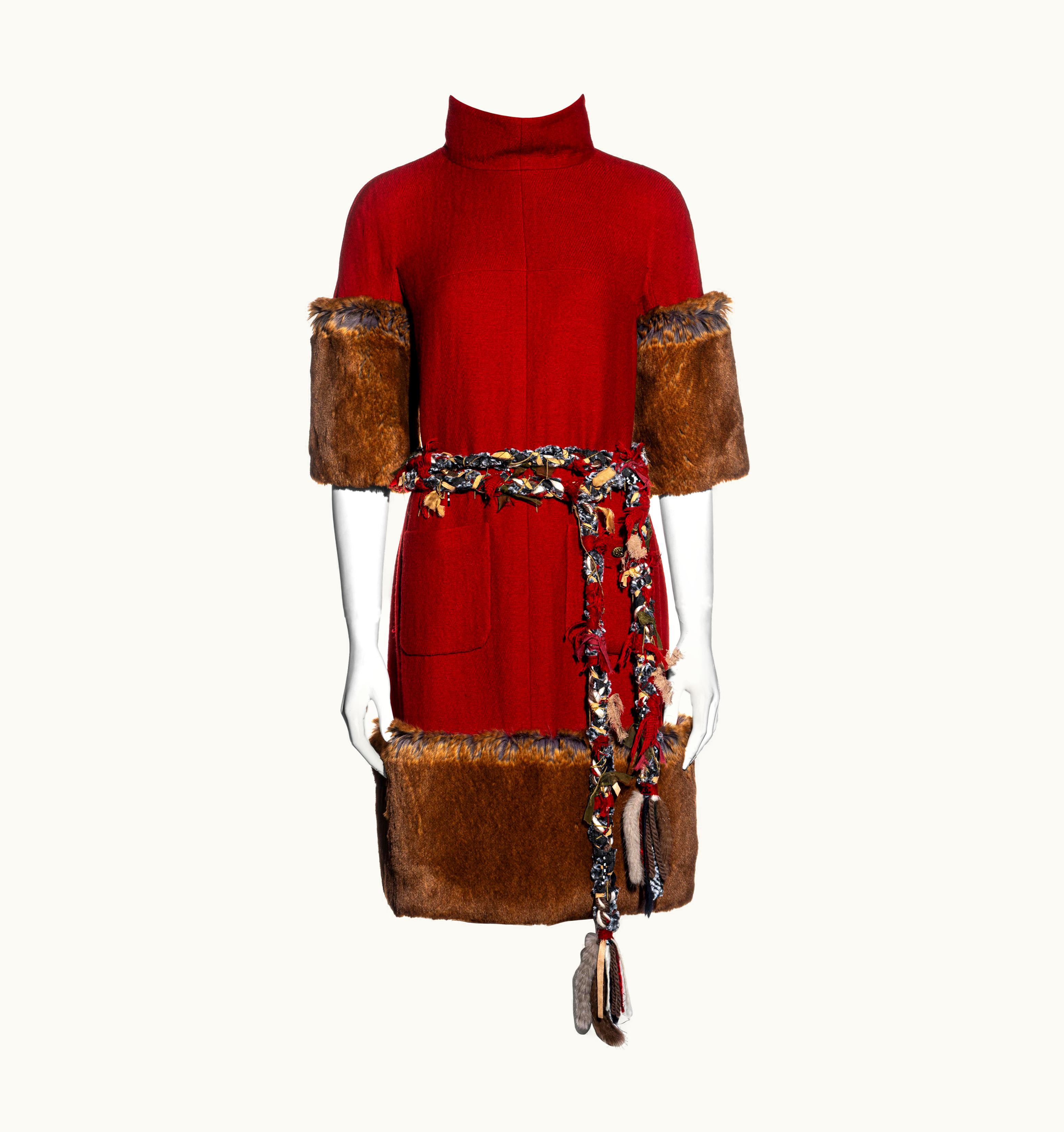 Chanel Chanel By Karl Lagerfeld Red Cashmere Wool And Faux Fur Dress, AW 2010