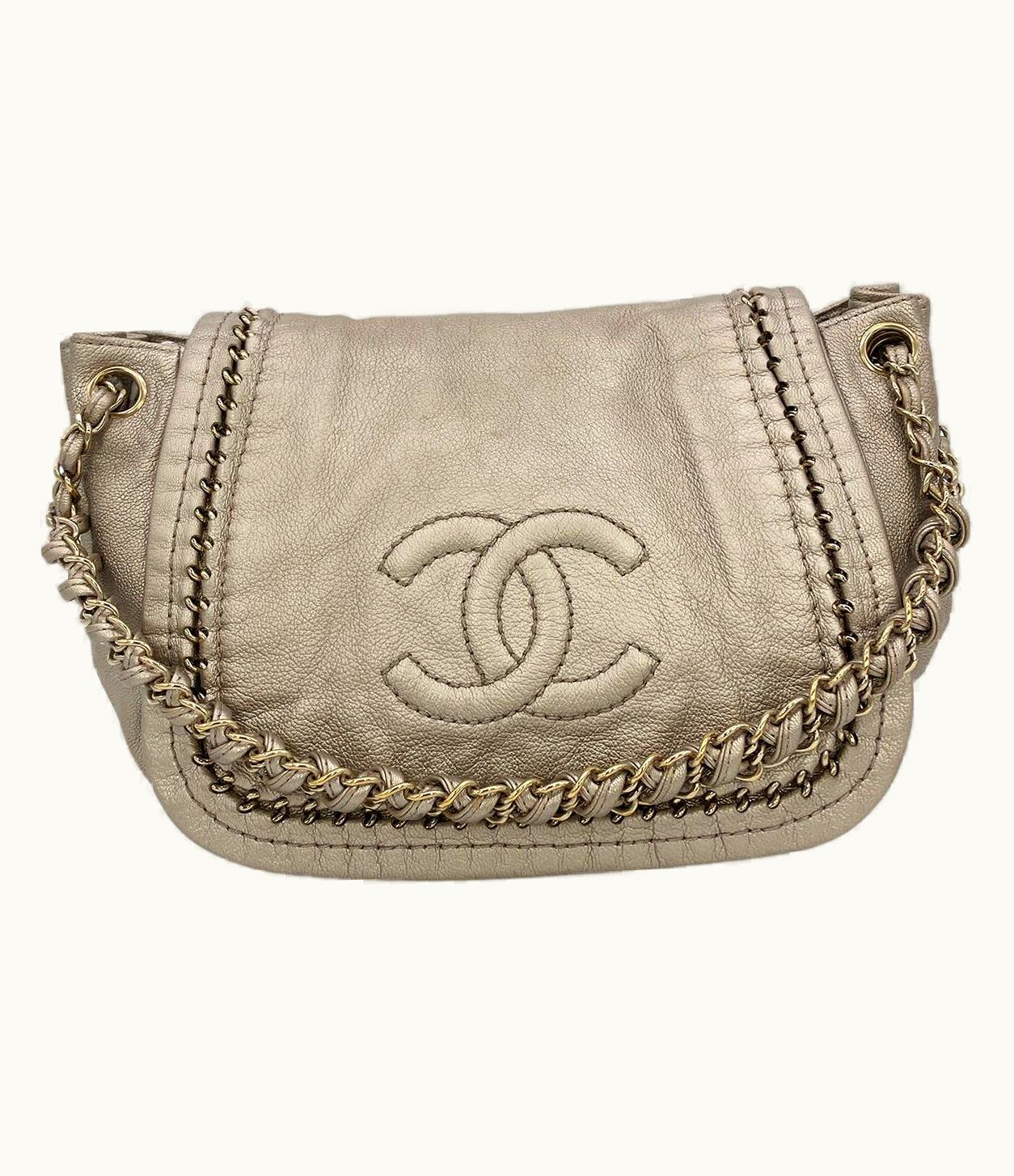 Chanel Chanel Champagne Timeless Accordion Flap Bag - Gold Quilted CC Logo - Champagne
