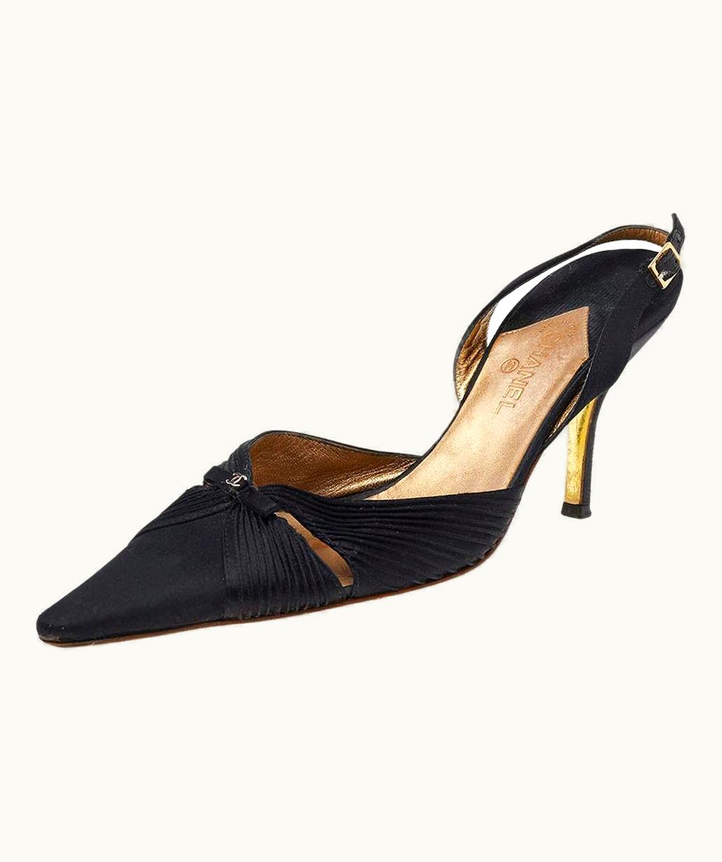 Chanel Chanel Black Satin Slingback Sandals