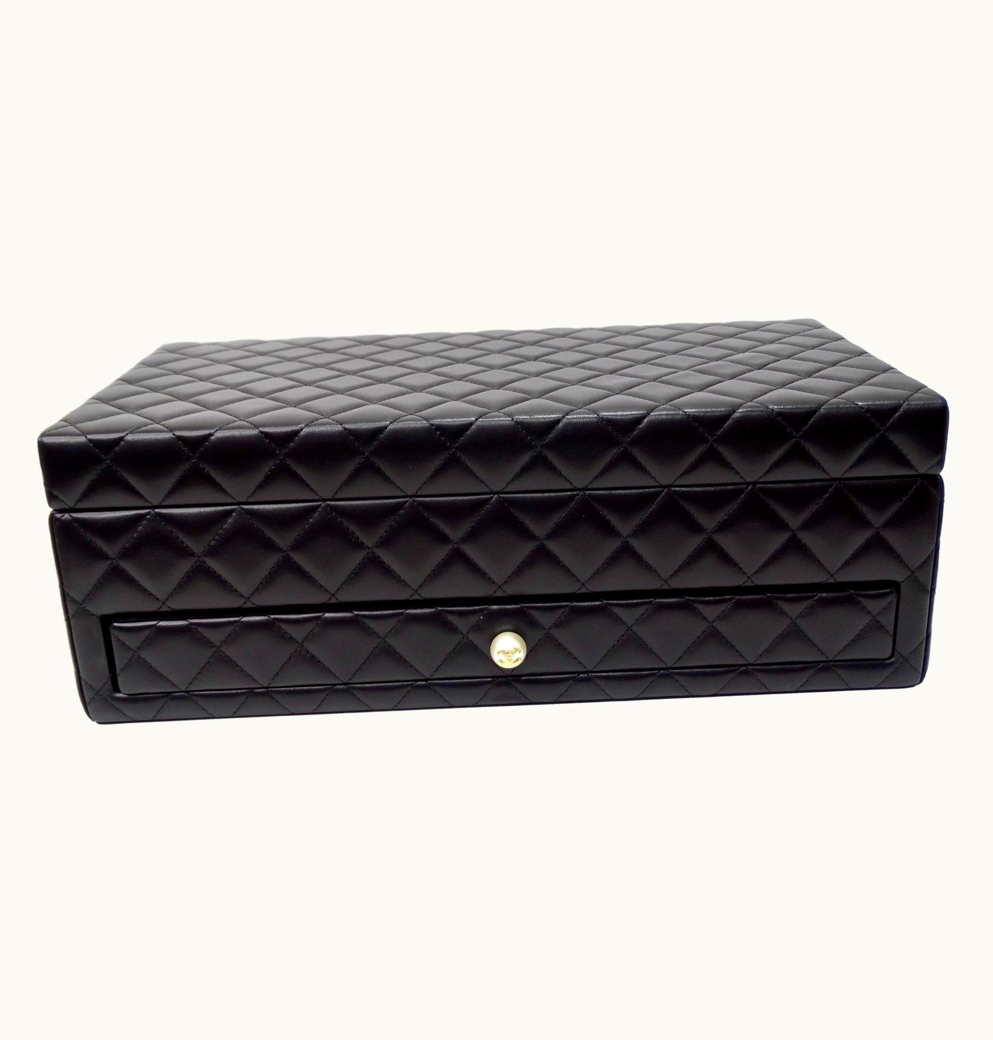 Chanel Chanel Black Quilted Lambskin Cc Pearl Jewelry Box