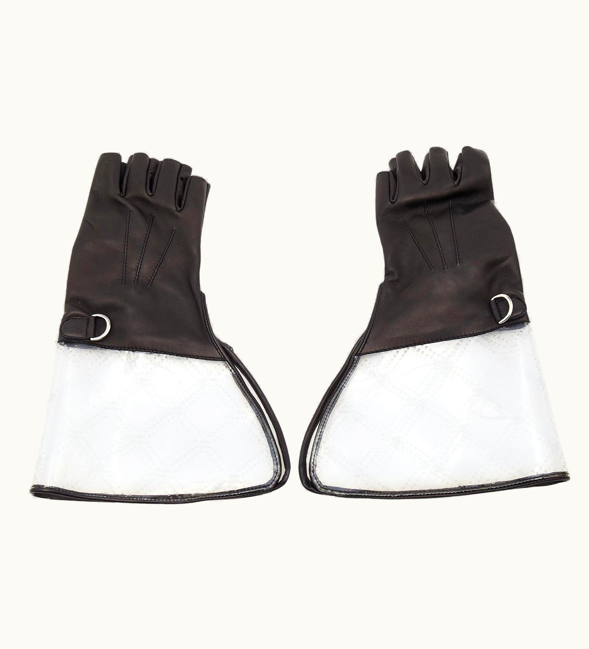 Chanel Chanel Brown Leather & Flared Pu Fingerless Gloves