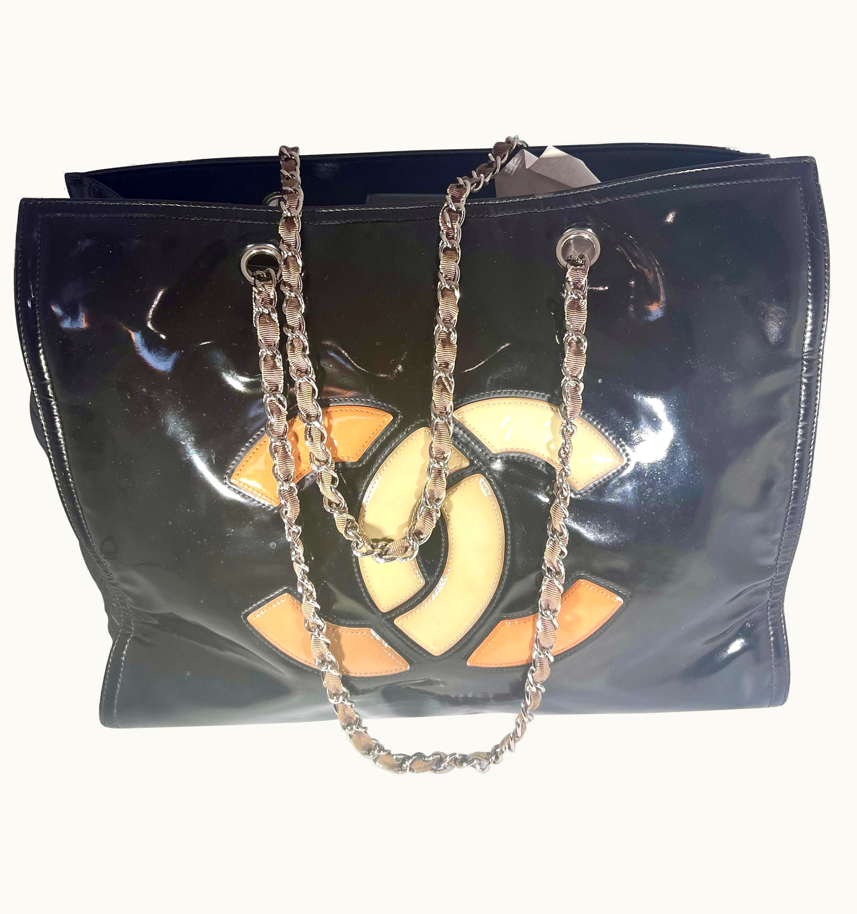 Chanel Chanel Lipstick Open Tote Patent Black Vinyl Large