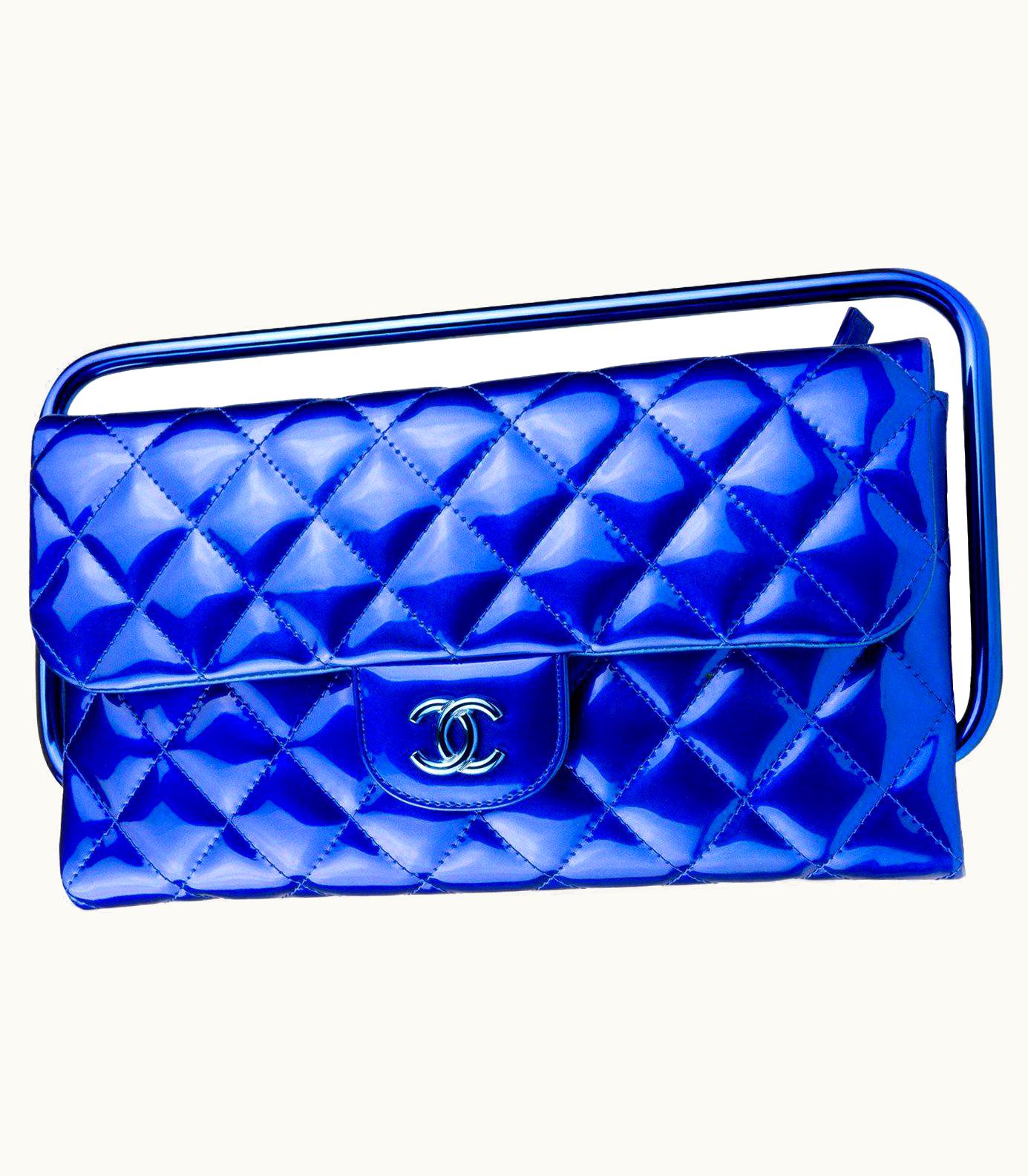 Chanel Chanel Electric Blue Patent Leather Quilted Runway Clutch
