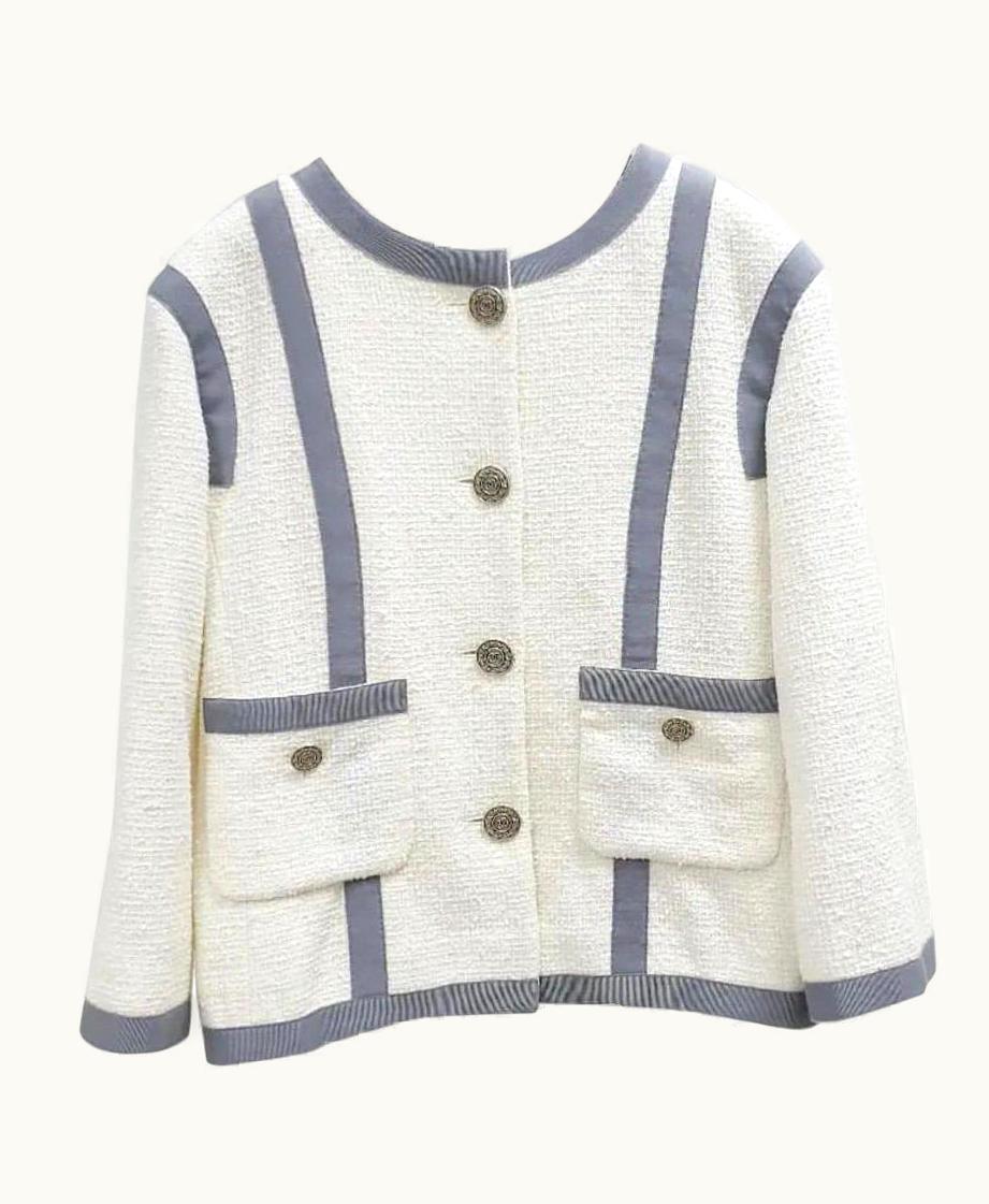 Chanel Chanel Paris Dallas White Gray Tweed Jacket Blazer