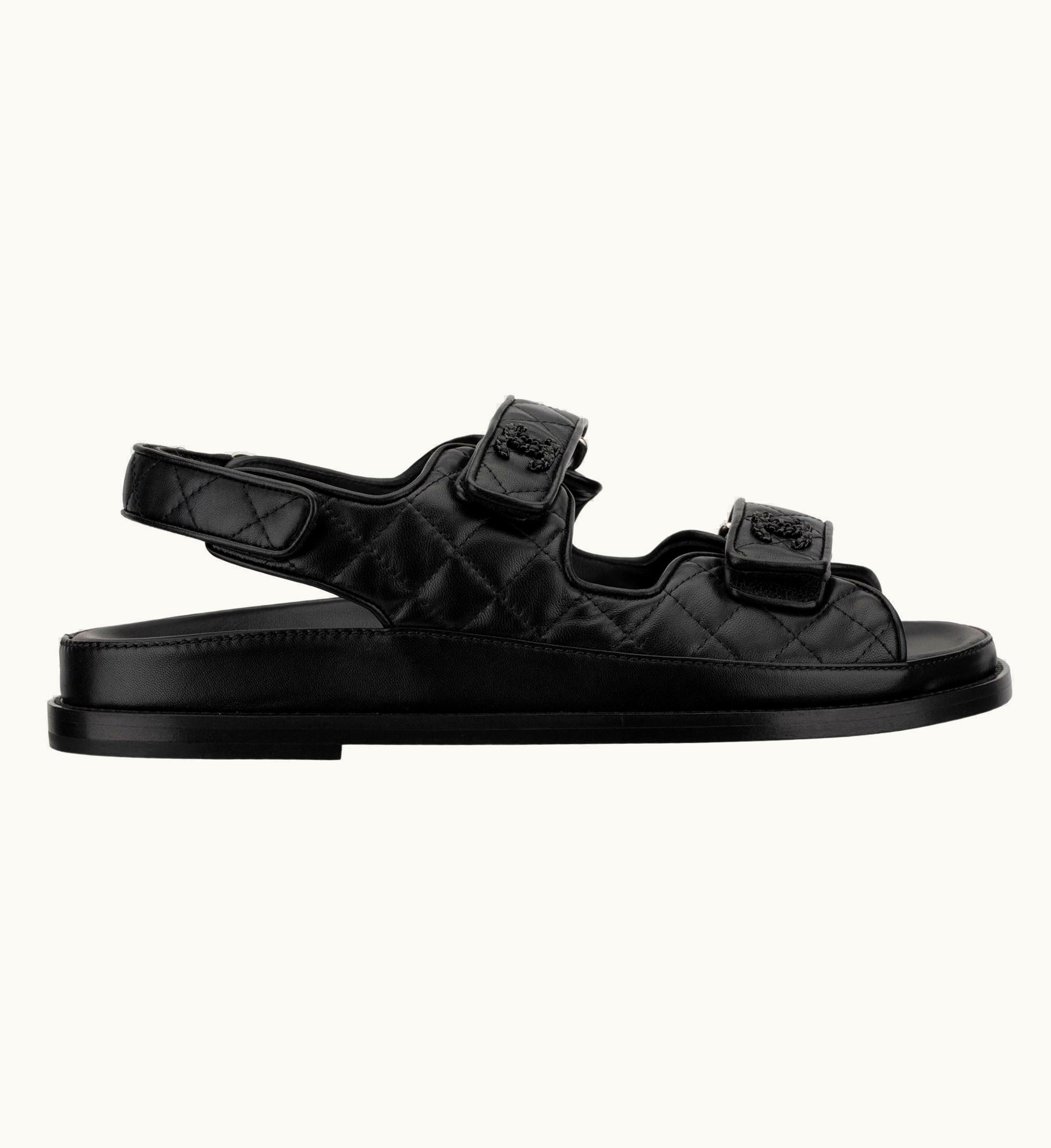 Chanel Chanel Dad Sandals Black Quilted Lambskin 41 Fr