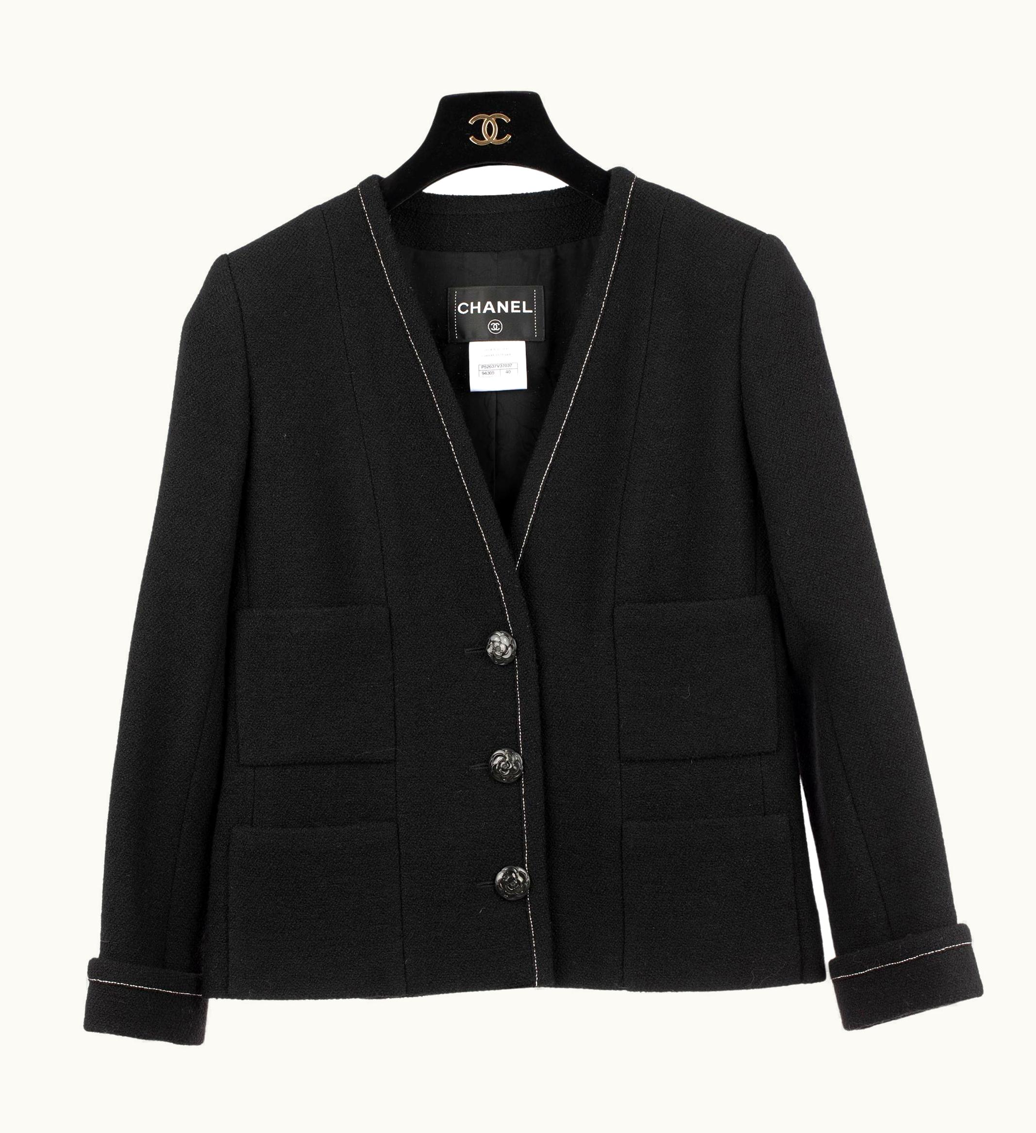 Chanel Chanel Black Jacket With Camelia Buttons 40 Fr