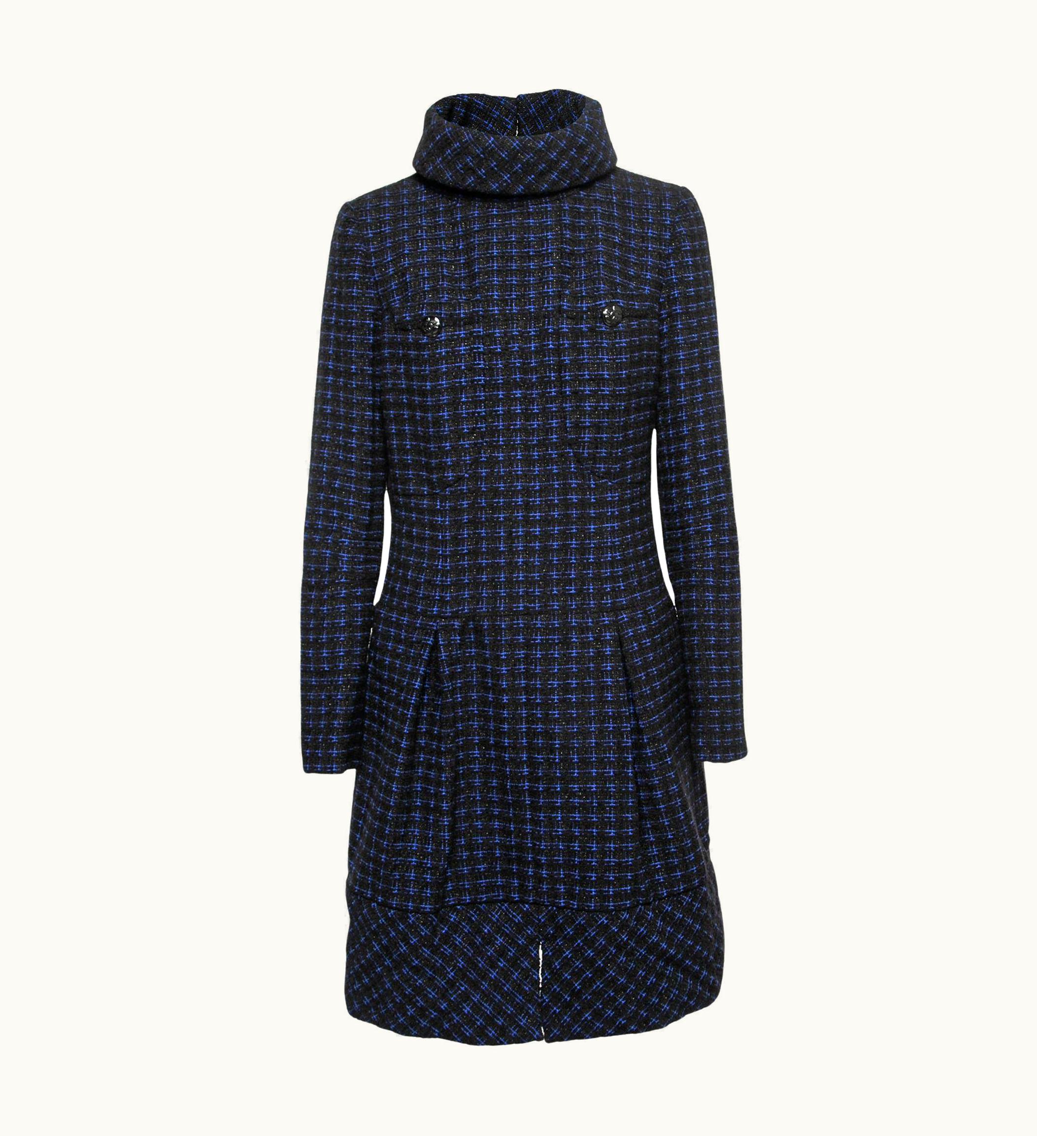 Chanel Chanel Black & Blue Tweed Pleated Midi Dress