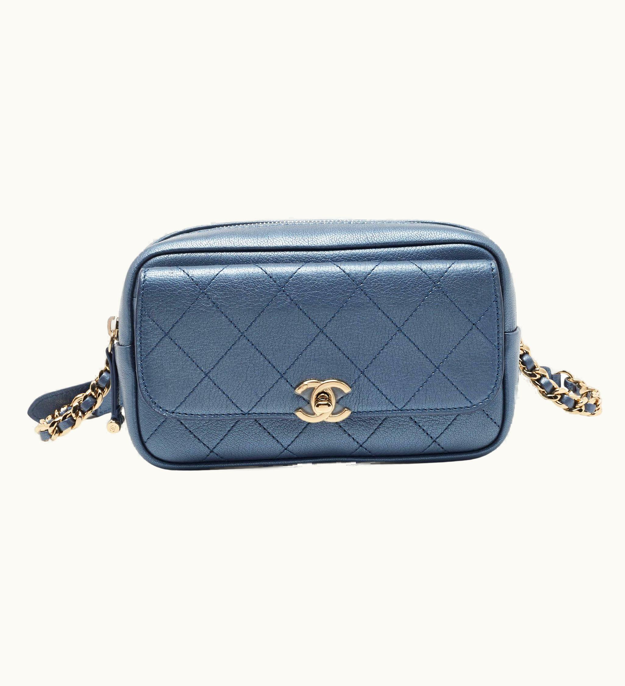 Chanel Chanel Metallic Blue Leather Casual Trip Waist Bag