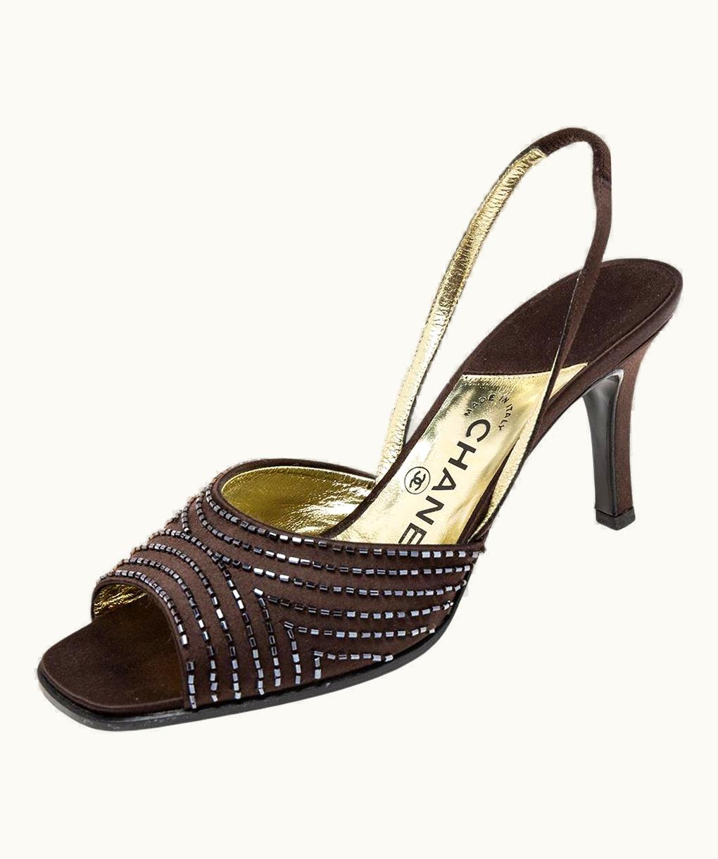 Chanel Chanel Brown Satin Slingback Sandals UZ0593961