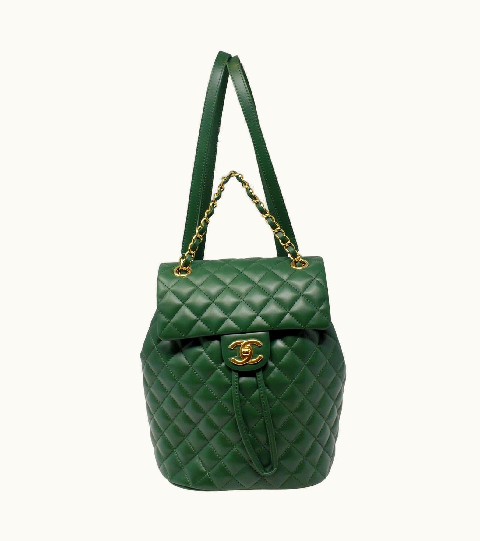 Chanel Chanel Green Quilted Lambskin Leather Backpack (Never Carried)