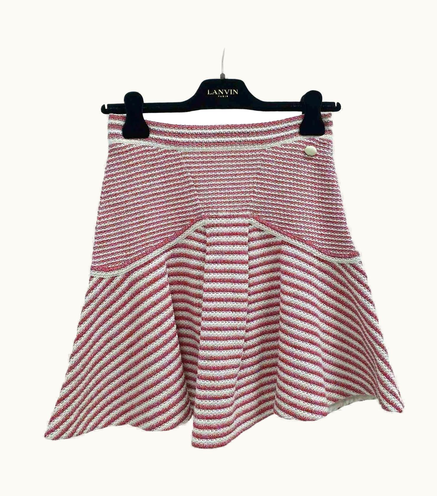 Chanel Chanel Red White Striped Knitted Flare Mini Skirt