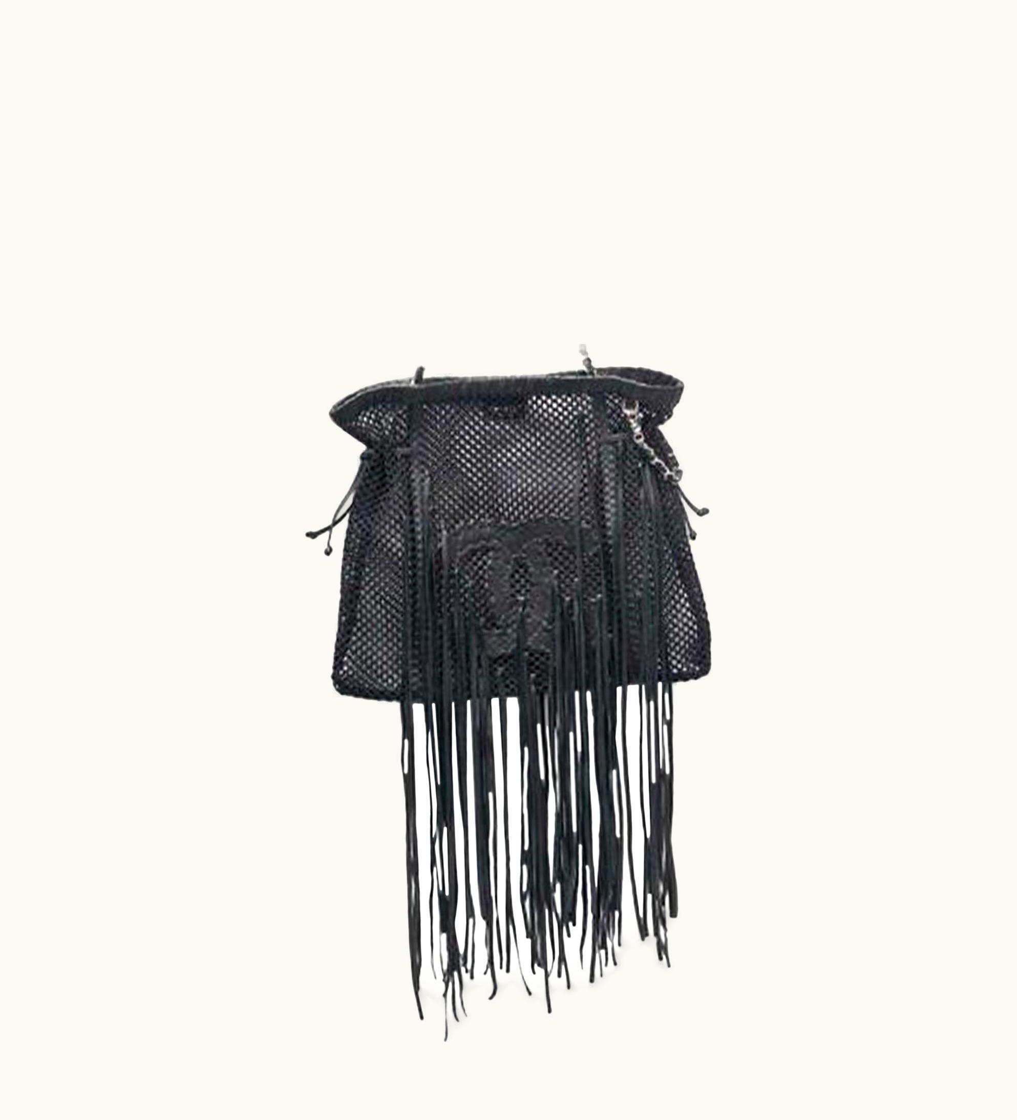 Chanel Chanel Timeless Fringe Large Mesh Black Leather Tote